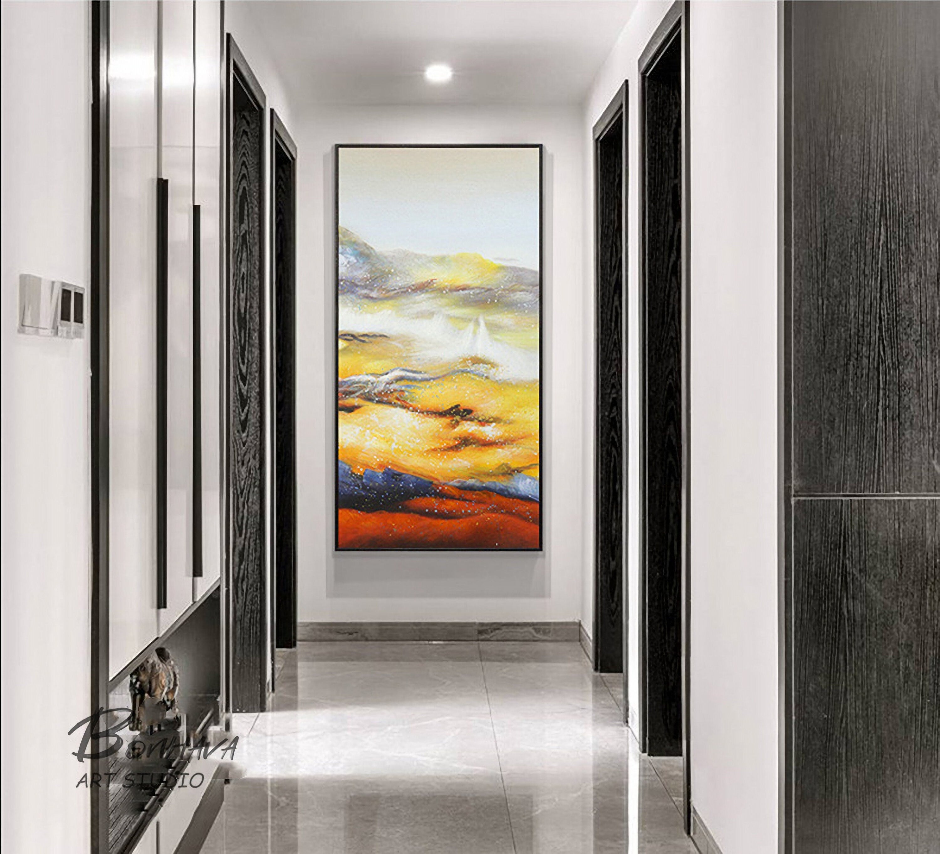 Original Yellow Abstract Painting, Large Yellow Painting, Yellow Wall Art, Modern Minimalist Art