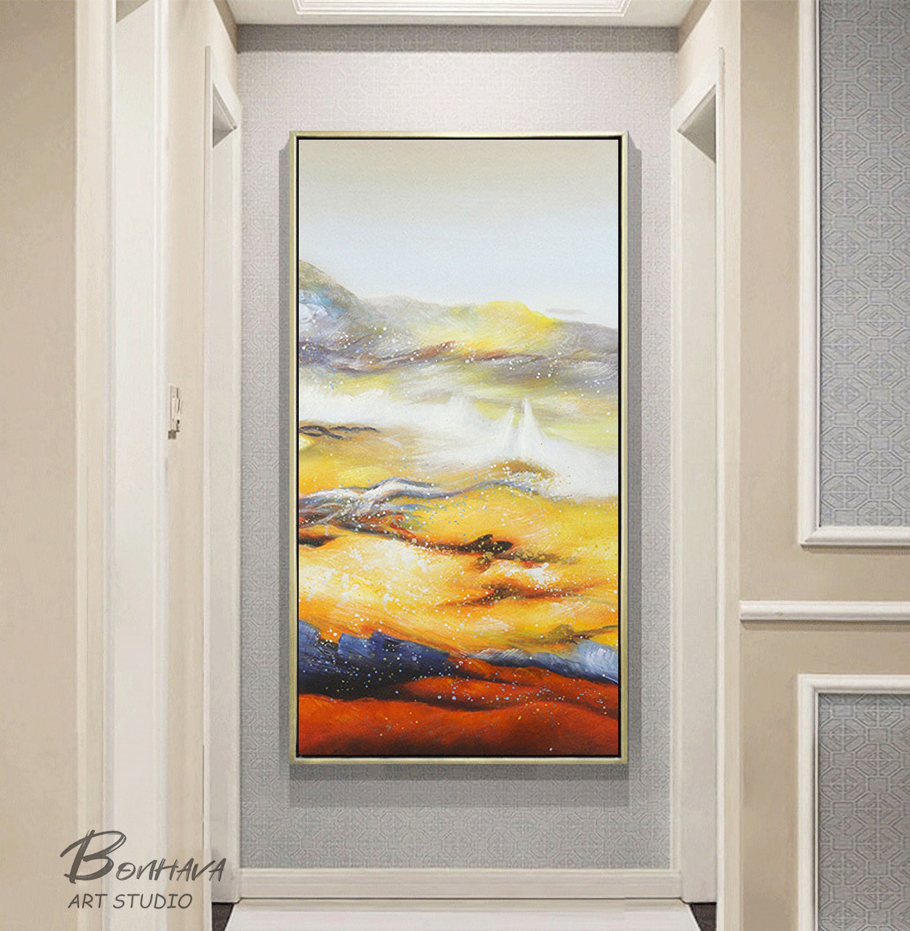 Original Yellow Abstract Painting, Large Yellow Painting, Yellow Wall Art, Modern Minimalist Art
