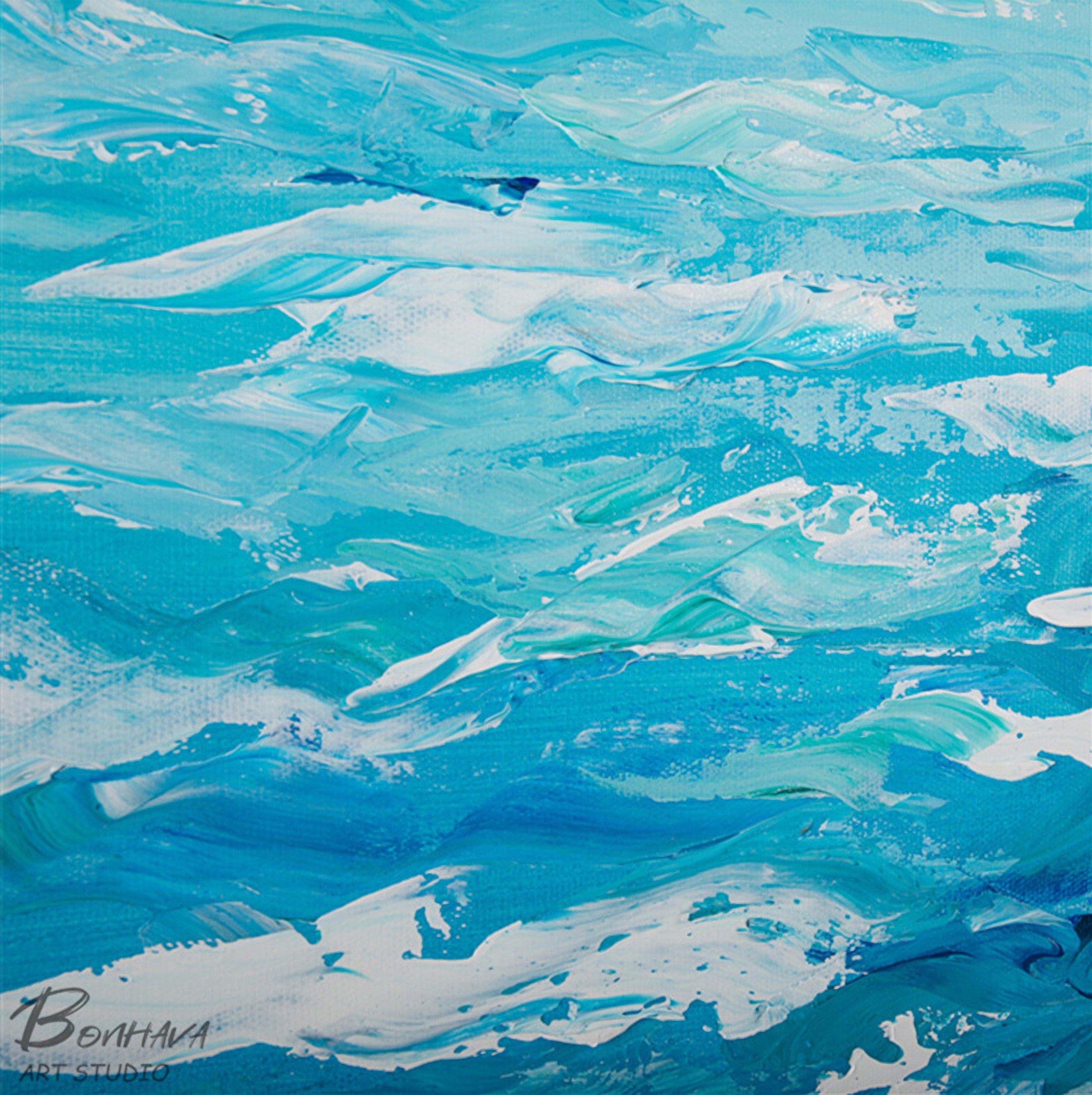 Set of 2 Blue Ocean Painting, Whale and Boat Abstract Painting on Canvas, Seawave Acrylic Painting, Original Seascape Wall…