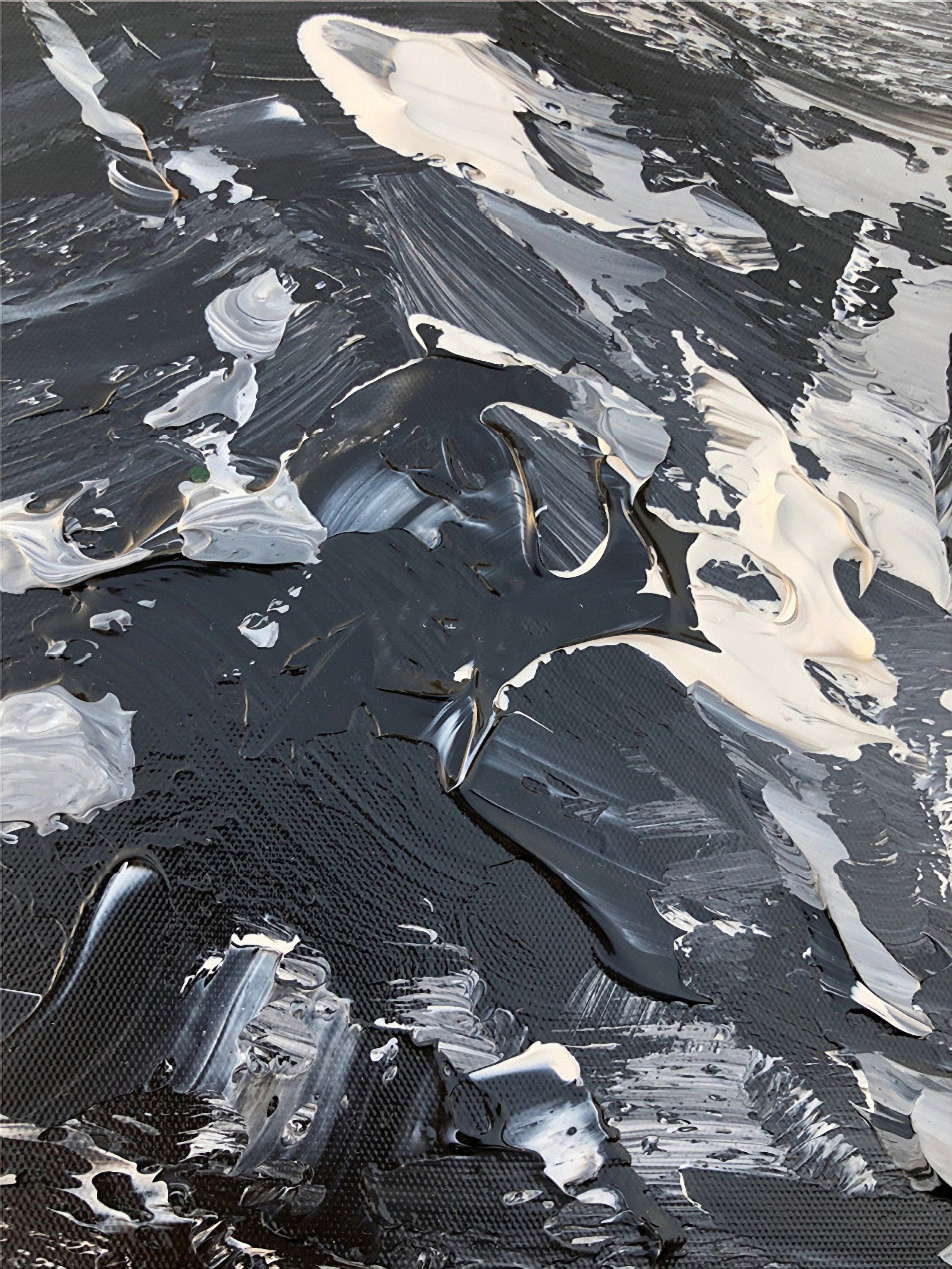 Original Sea Abstract Oil Painting, Waves Texture Painting, Large White and Black Painting, Large Ocean Canvas Painting
