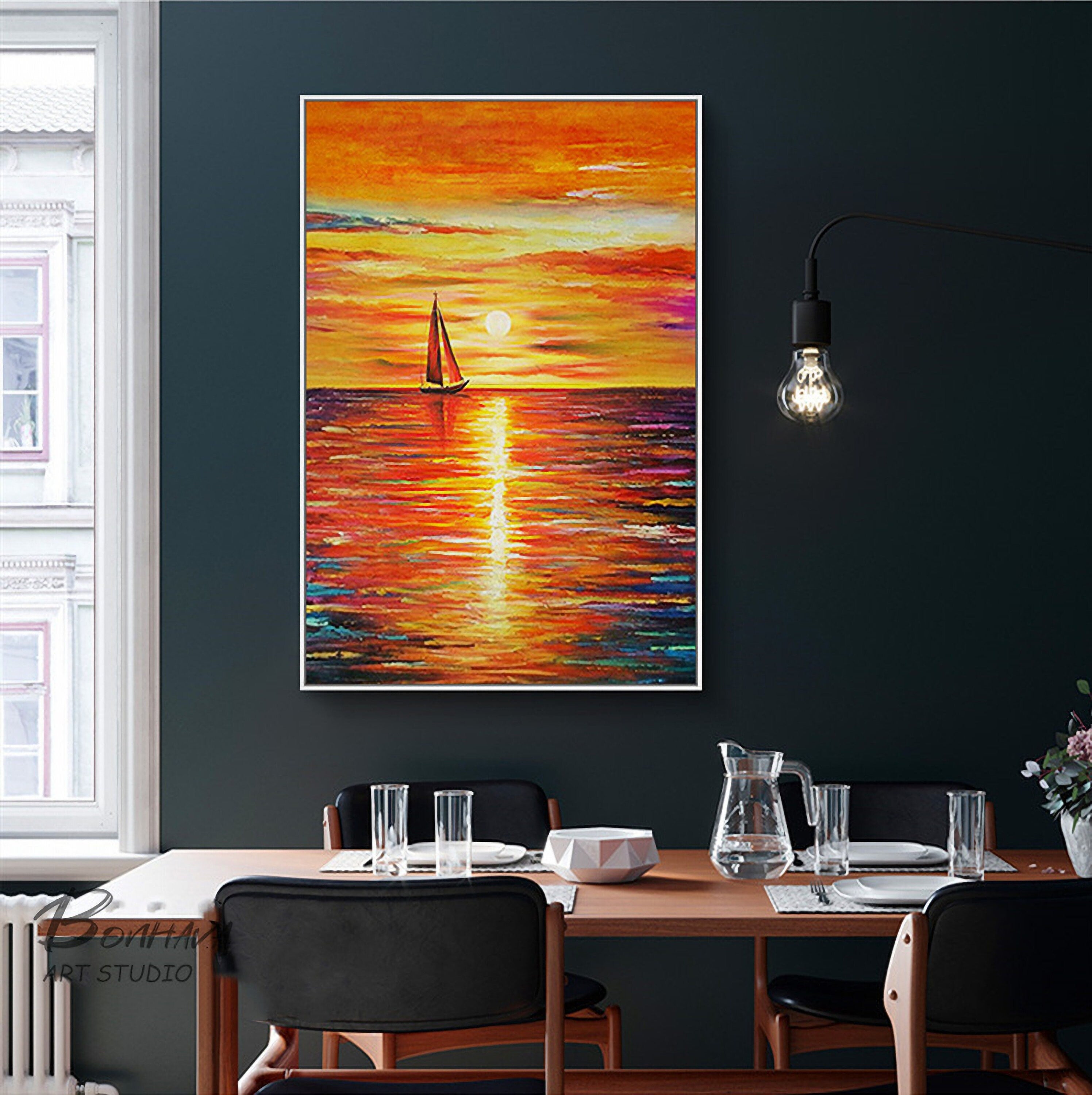 Sunset Abstract Painting, Sky Abstract Painting On Canvas, Orange Sunset Painting, Sea Abstract Canvas Wall Art
