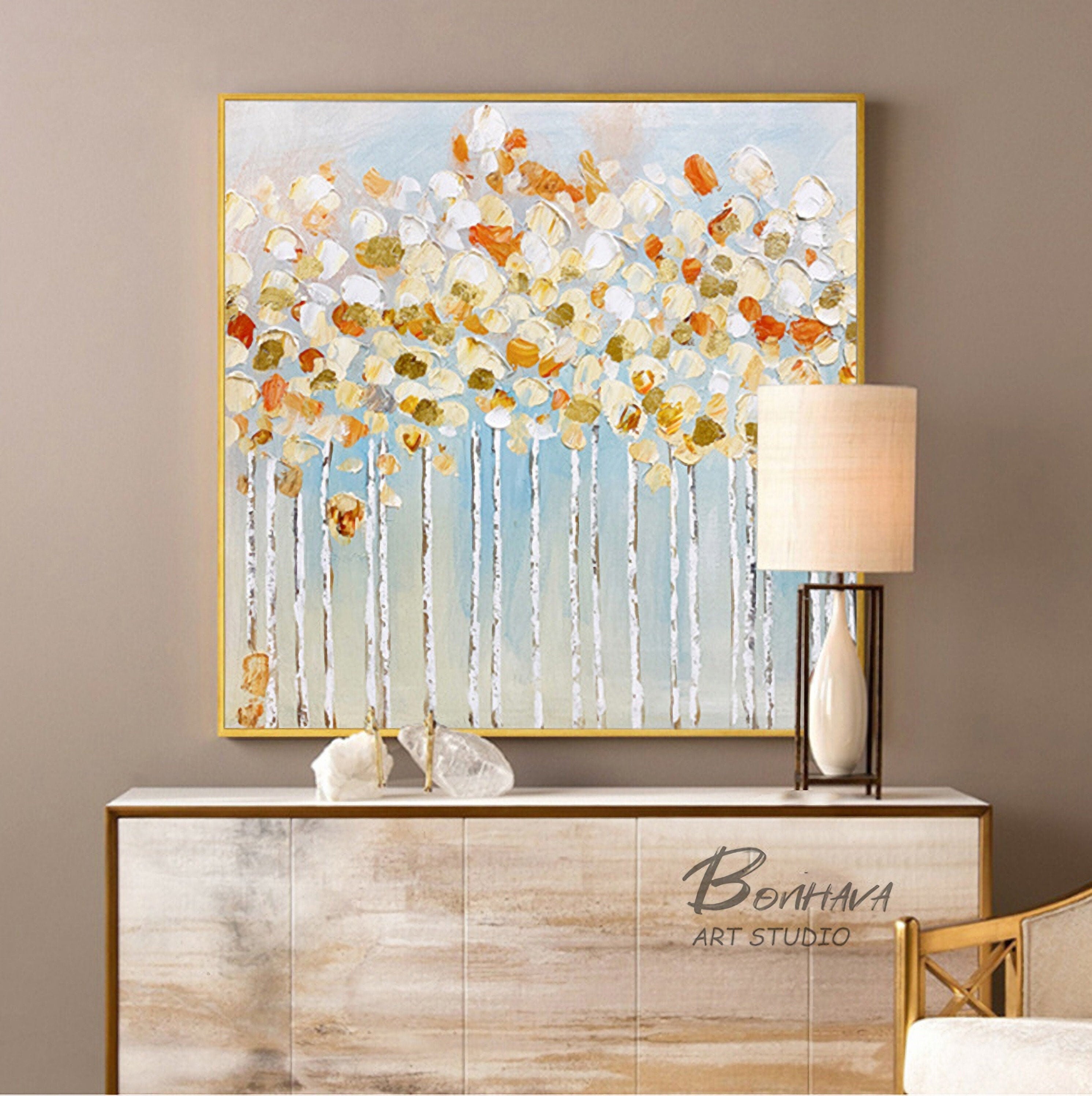 Abstract Flowers Painting Bloosom Modern Floral Pallet Knife Painting for Bedroom Kitchen Dinning Room Living Room Office…