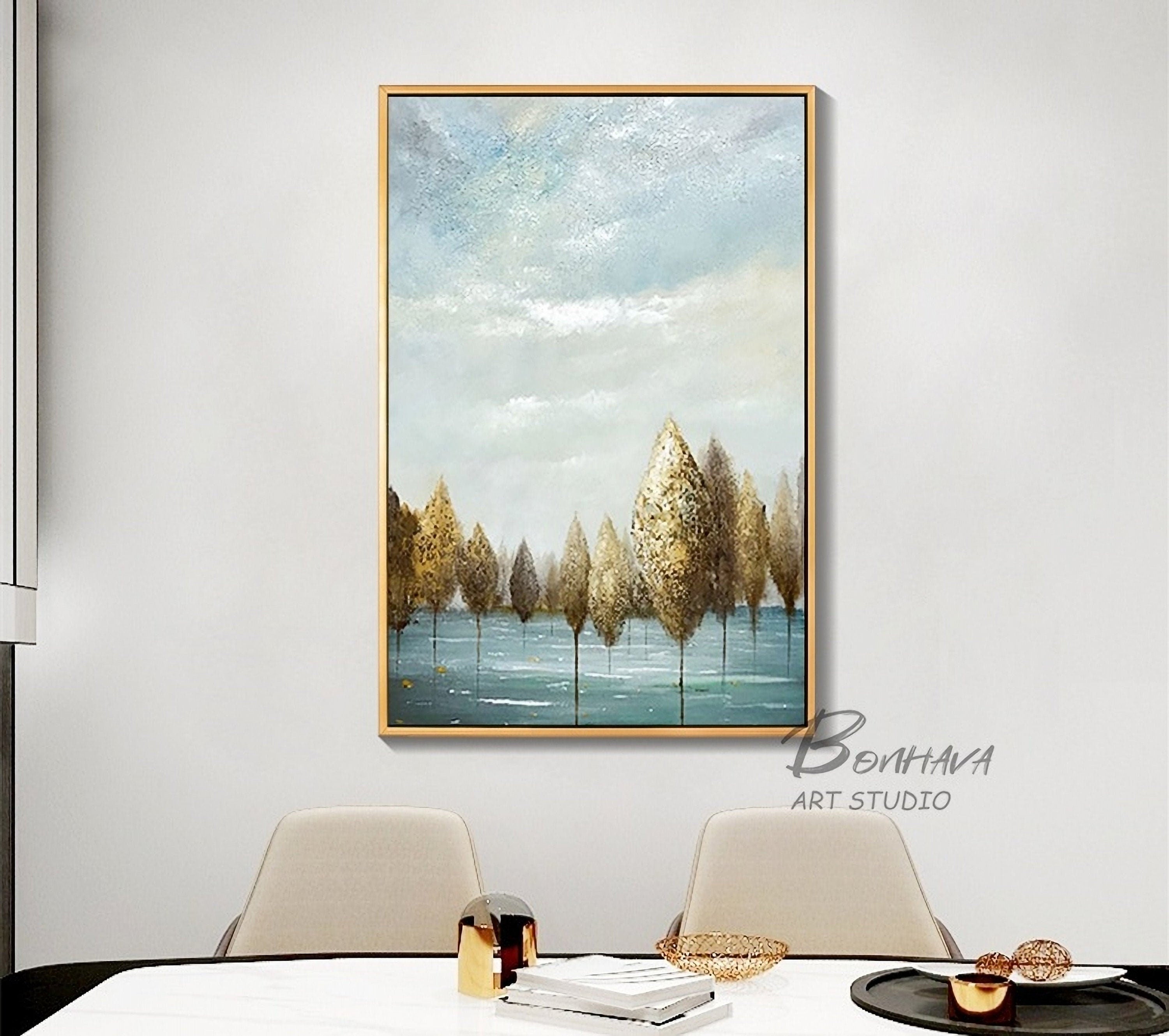 Abstract Nature Canvas Wall Art, Modern Painting Trees in the Forest Oil Painting