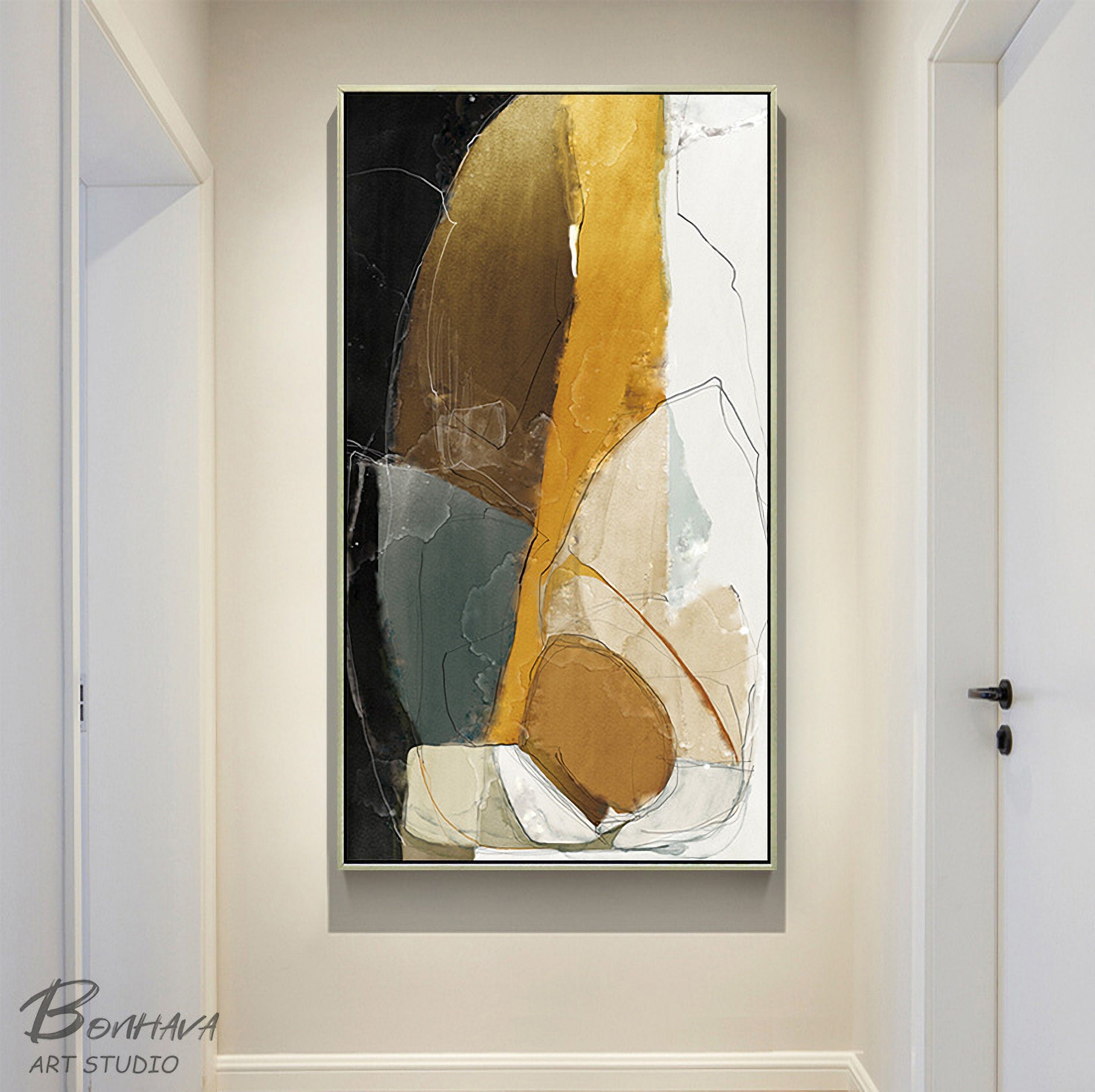 Abstract Style Different Color Blending Wall Art Painting Yellow and White block Wall Pictures for Living Room Bedroom