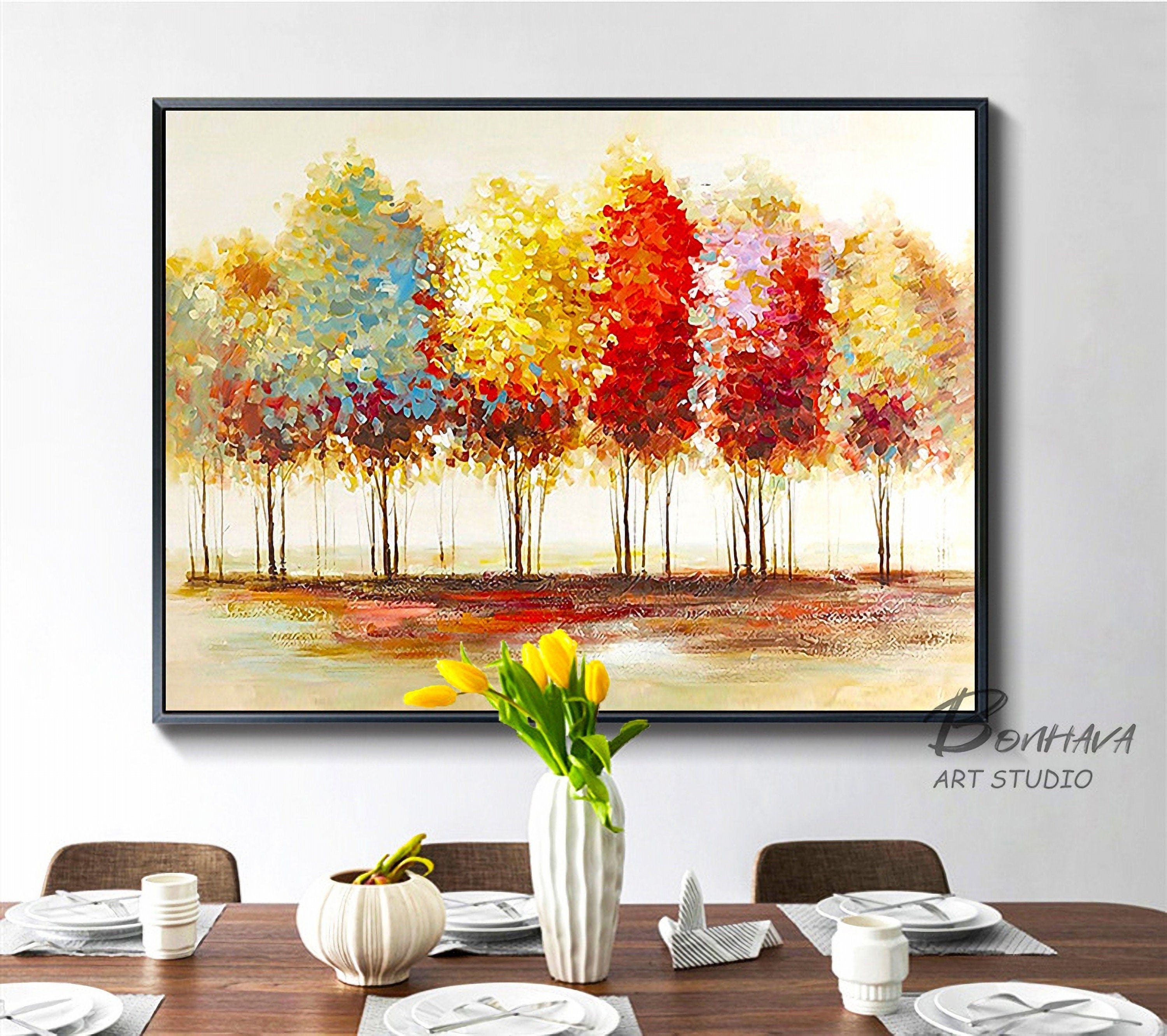 Blooming Gold Leaf and Colorful Tree - Canvas Painting Large Unframed Wall Art Wall Paintings for Living Room Bedroom