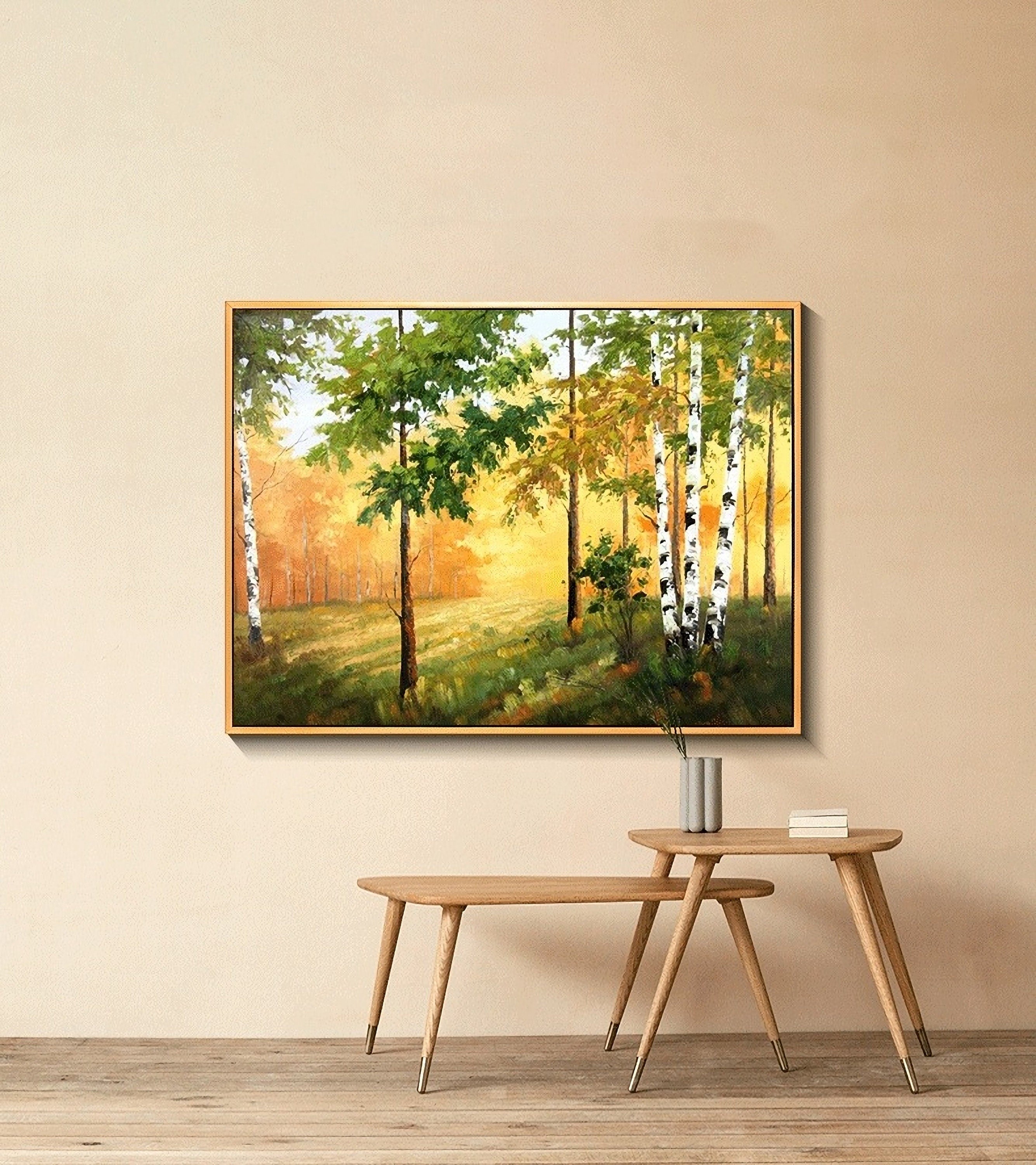 Hand-Painted Forest Wall Art Painting: Green Trees Artwork Landscape Canvas Picture for Wall (28'' x 36'')