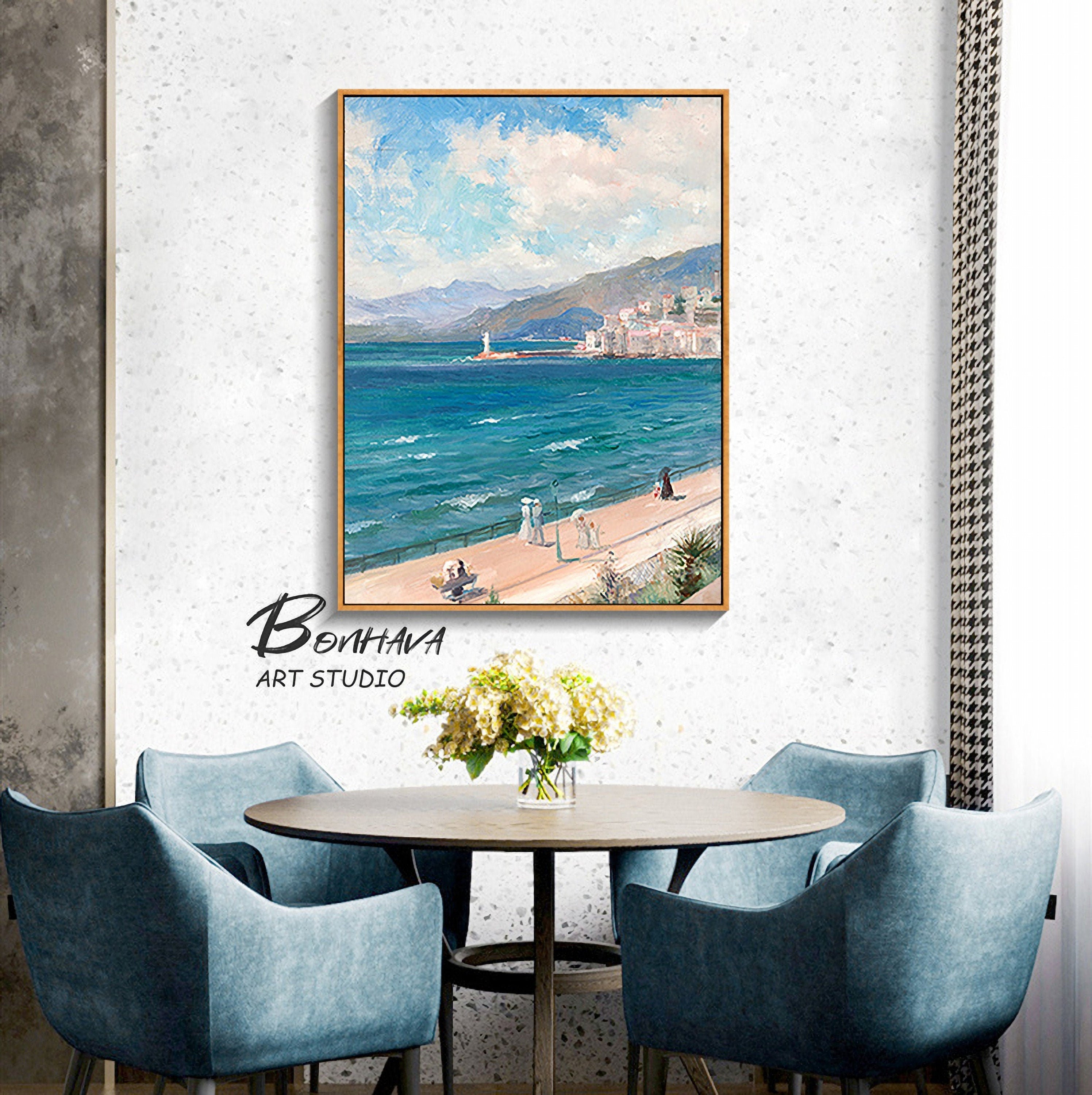Seashore Artwork Coastal Wall Art: Abstract Beach Art Oil Painting on Canvas for Room Decoration (28'' x…