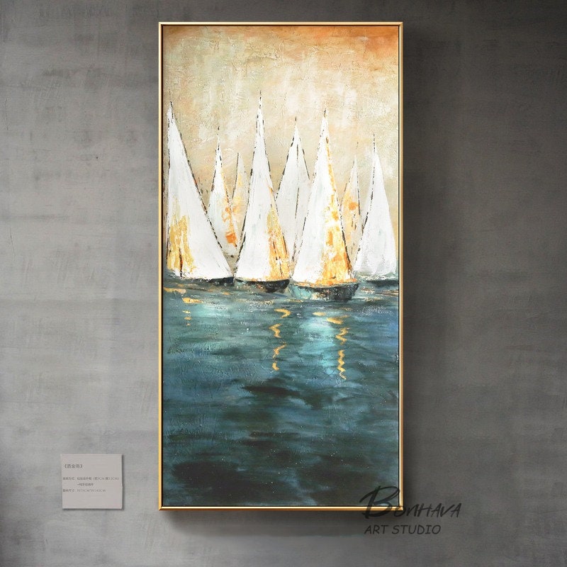 Large Sailboat Oil Painting, Original Sailboats Artwork, Nautical Oil Painting on Canvas, Abstract Sailboat Wall Art