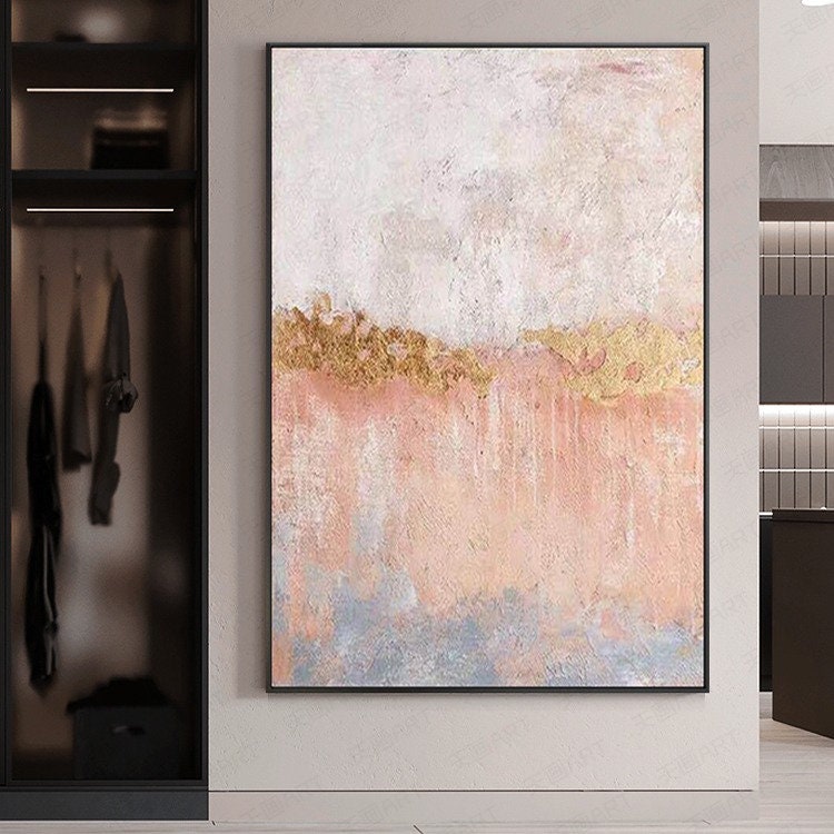 White and Pink Abstract Painting, Abstract Canvas Wall Art, Modern Oil Painting on Canvas, Pink Abstract Canvas Art