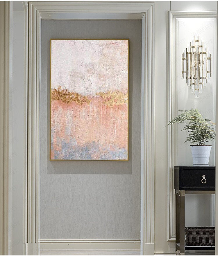 White and Pink Abstract Painting, Abstract Canvas Wall Art, Modern Oil Painting on Canvas, Pink Abstract Canvas Art