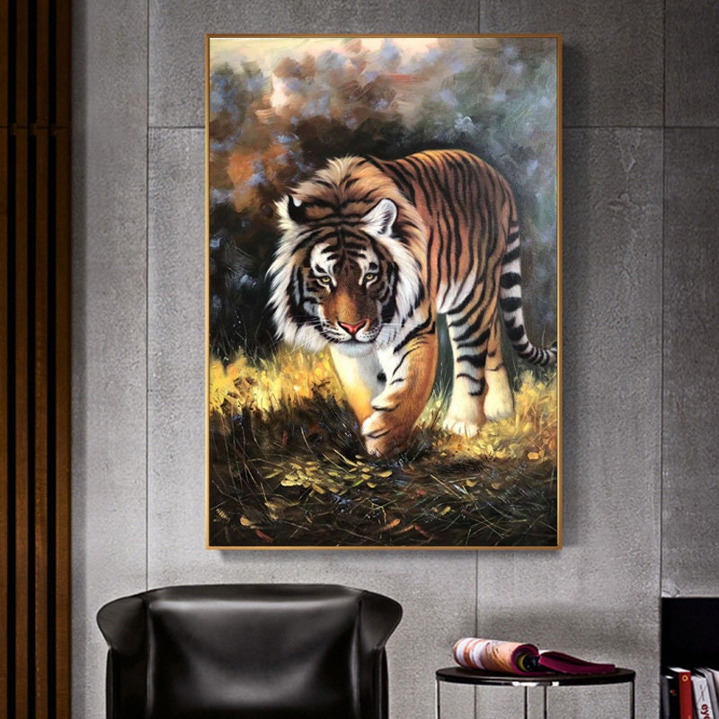 Original Tiger Oil Painting, Realistic Animal Oil Painting on Canvas, Tiger Wall Art, 24"*36"