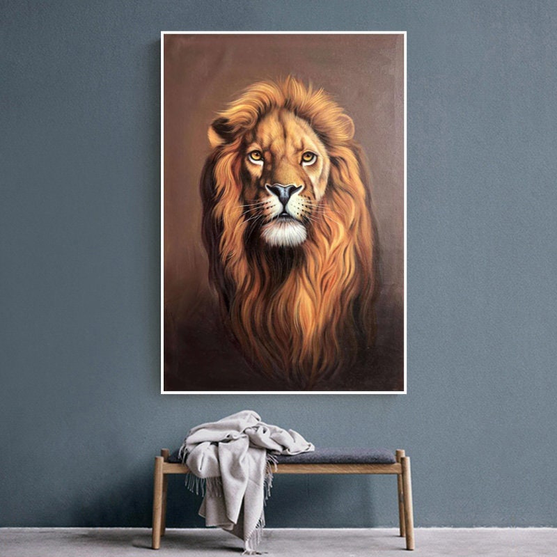 Animal Painting on Canvas, Original Lion Oil Painting, Lion Canvas Wall Art, Realistic Lion Artwork, 60*90cm