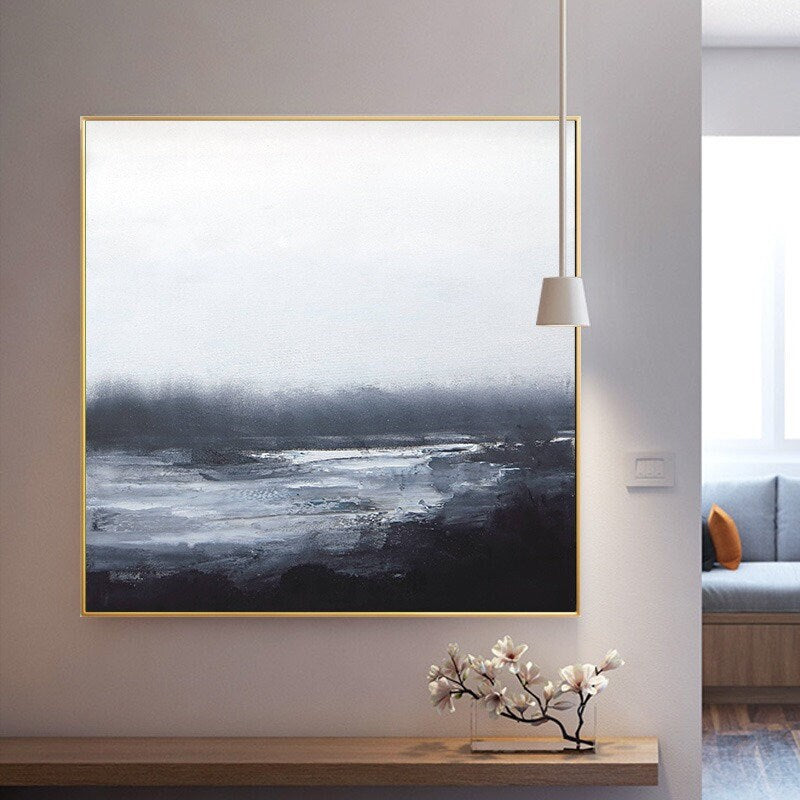 Black and White Abstract Painting, Original Acrylic Painting on Canvas, Abstract Wall Art for Bedroom, Original Oil Painting