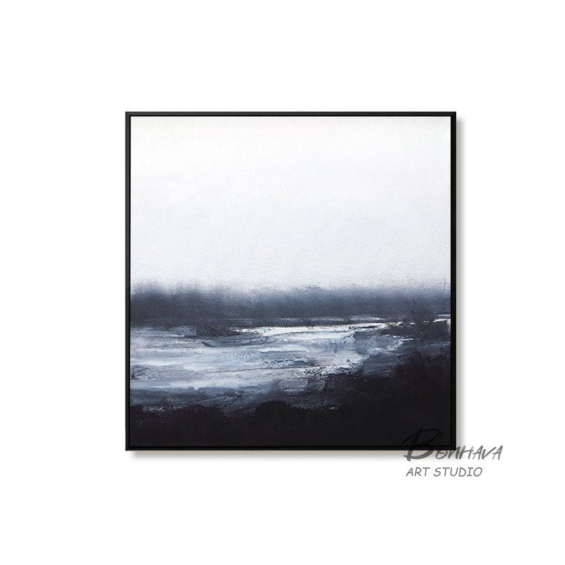 Black and White Abstract Painting, Original Acrylic Painting on Canvas, Abstract Wall Art for Bedroom, Original Oil Painting