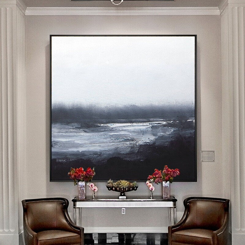 Black and White Abstract Painting, Original Acrylic Painting on Canvas, Abstract Wall Art for Bedroom, Original Oil Painting