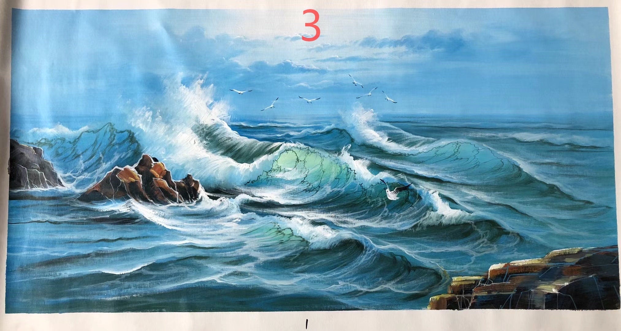 Hand painted ocean wave living room large oil painting24*48inch
