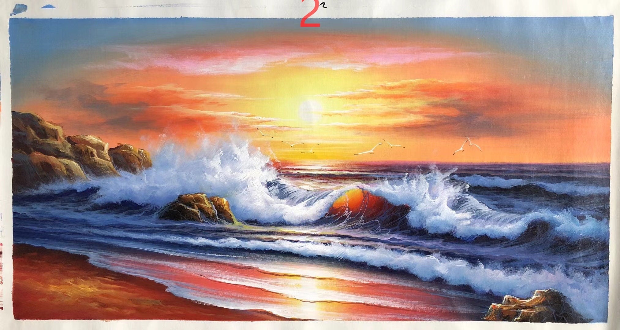 Hand painted ocean wave living room large oil painting24*48inch