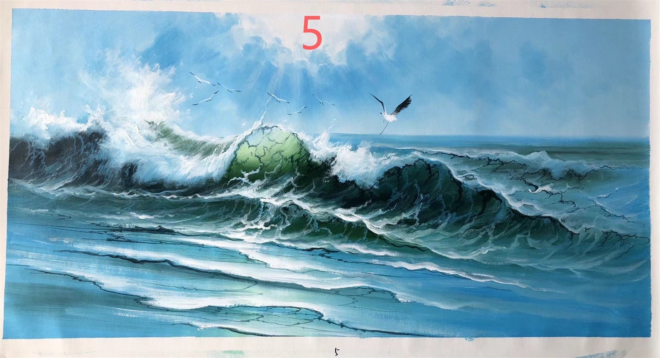 Hand painted ocean wave living room large oil painting24*48inch