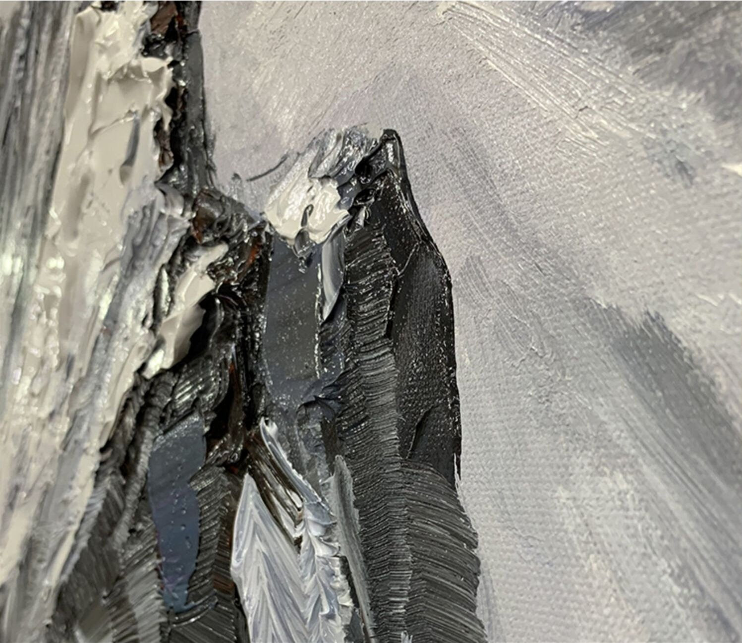 Abstract Mountain Wall Art, Mountain Oil Painting, Canvas Art Mountain, Black and White Wall Art, Original Oil Painting