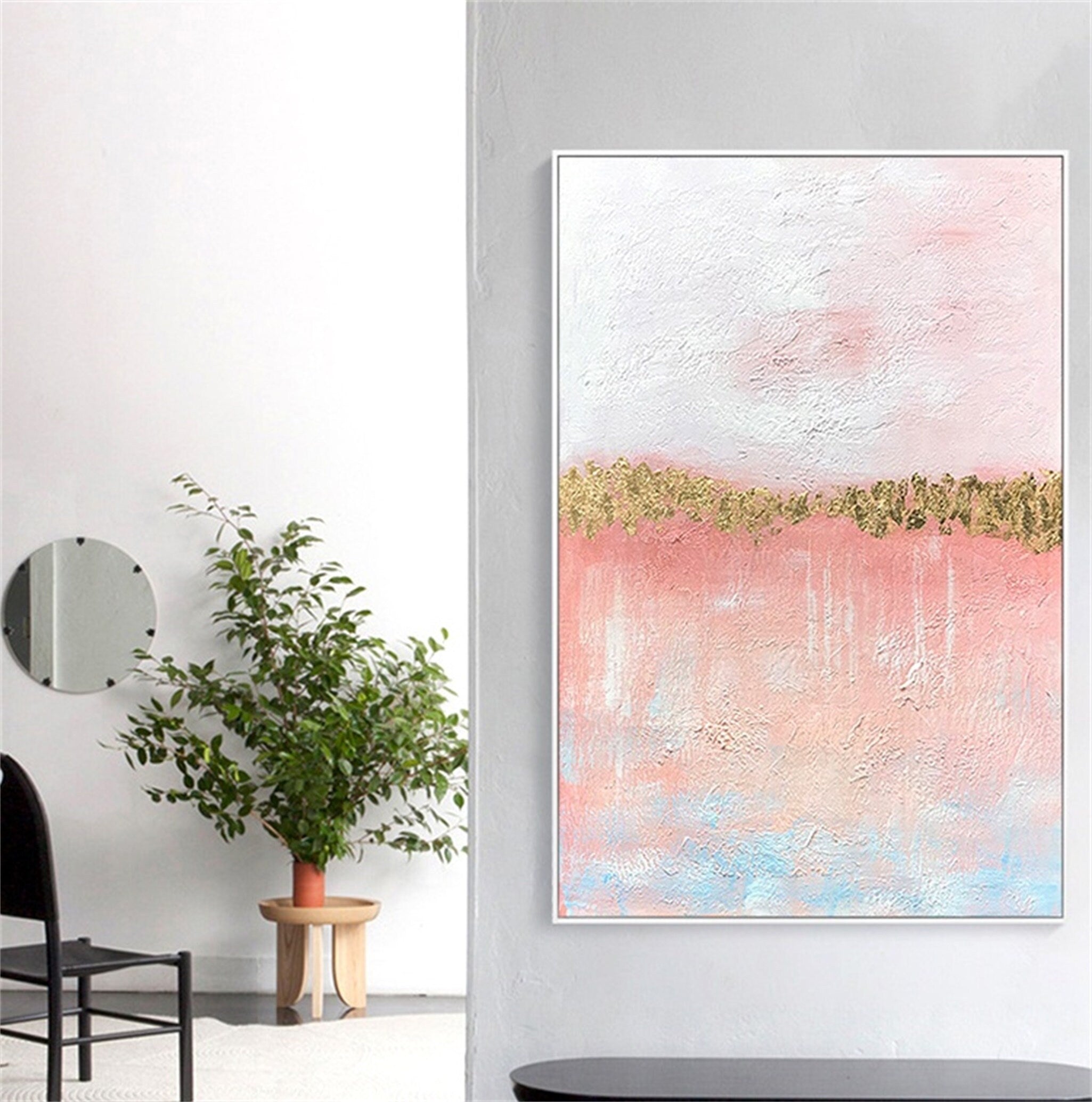 Abstract art pink decorative hanging painting mural vertical version large size hand painted oil painting