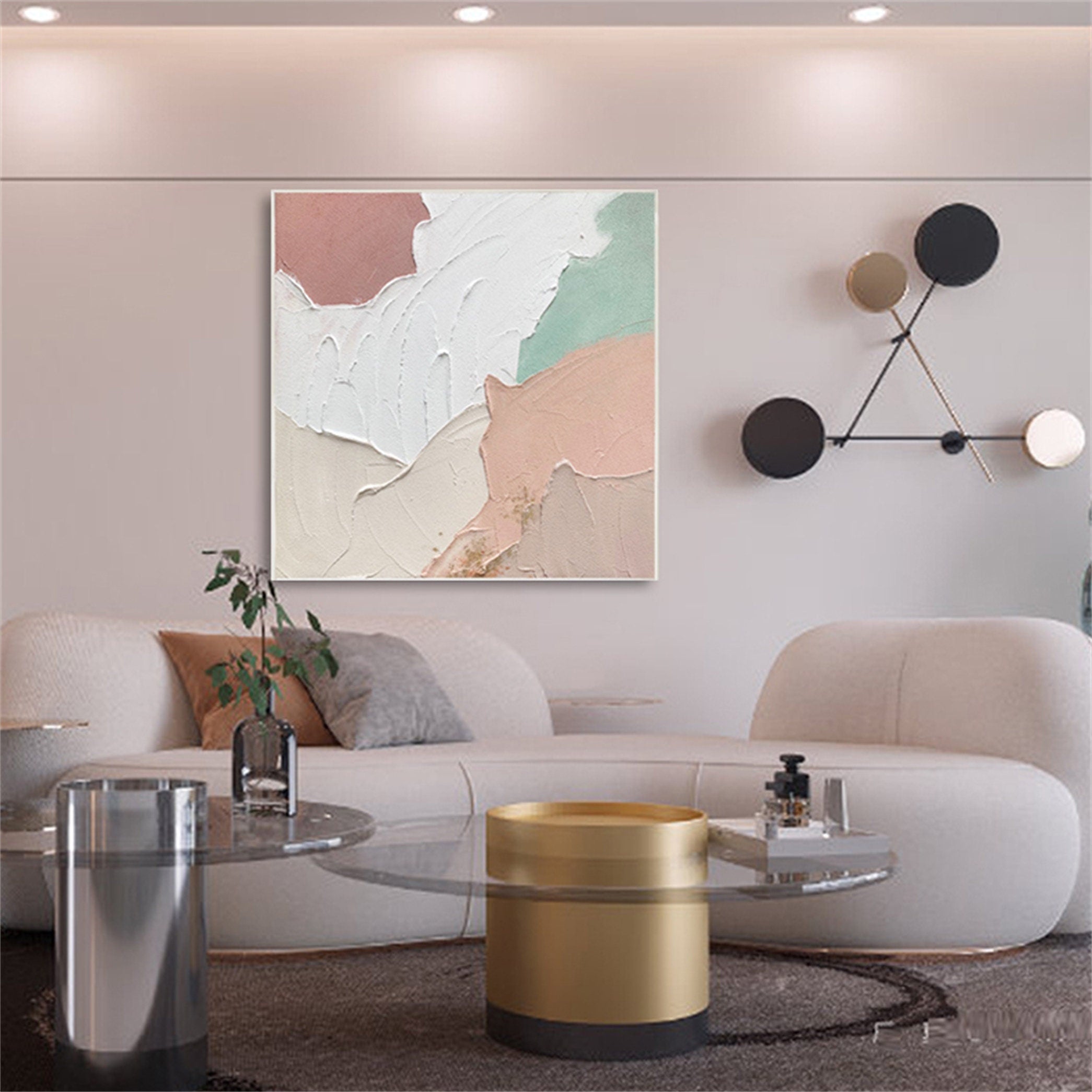 Abstract art pink decorative hanging painting mural vertical version large size hand painted oil painting