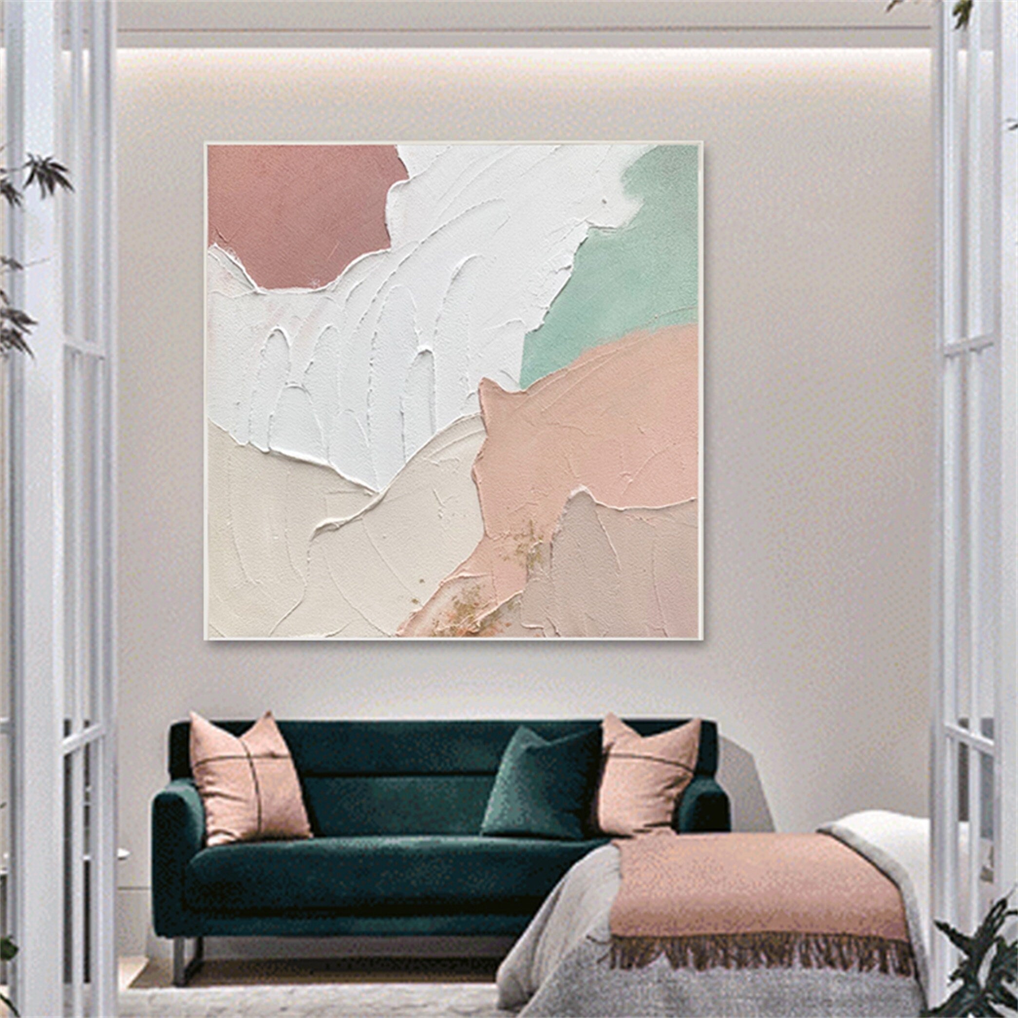 Abstract art pink decorative hanging painting mural vertical version large size hand painted oil painting