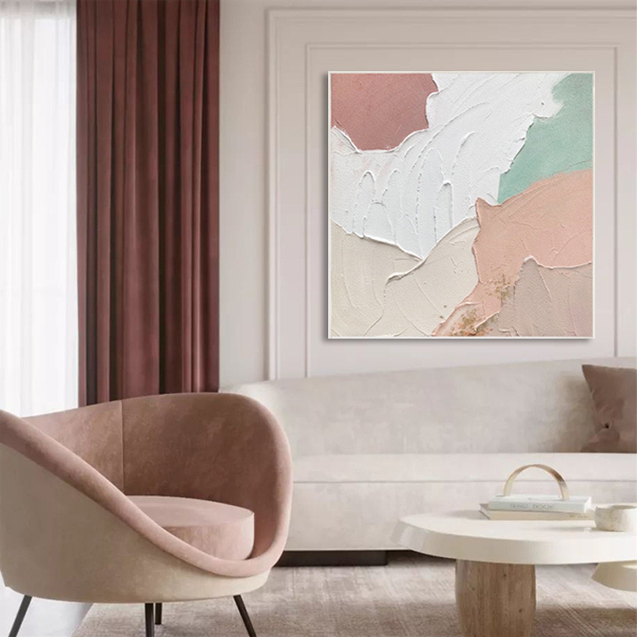 Abstract art pink decorative hanging painting mural vertical version large size hand painted oil painting
