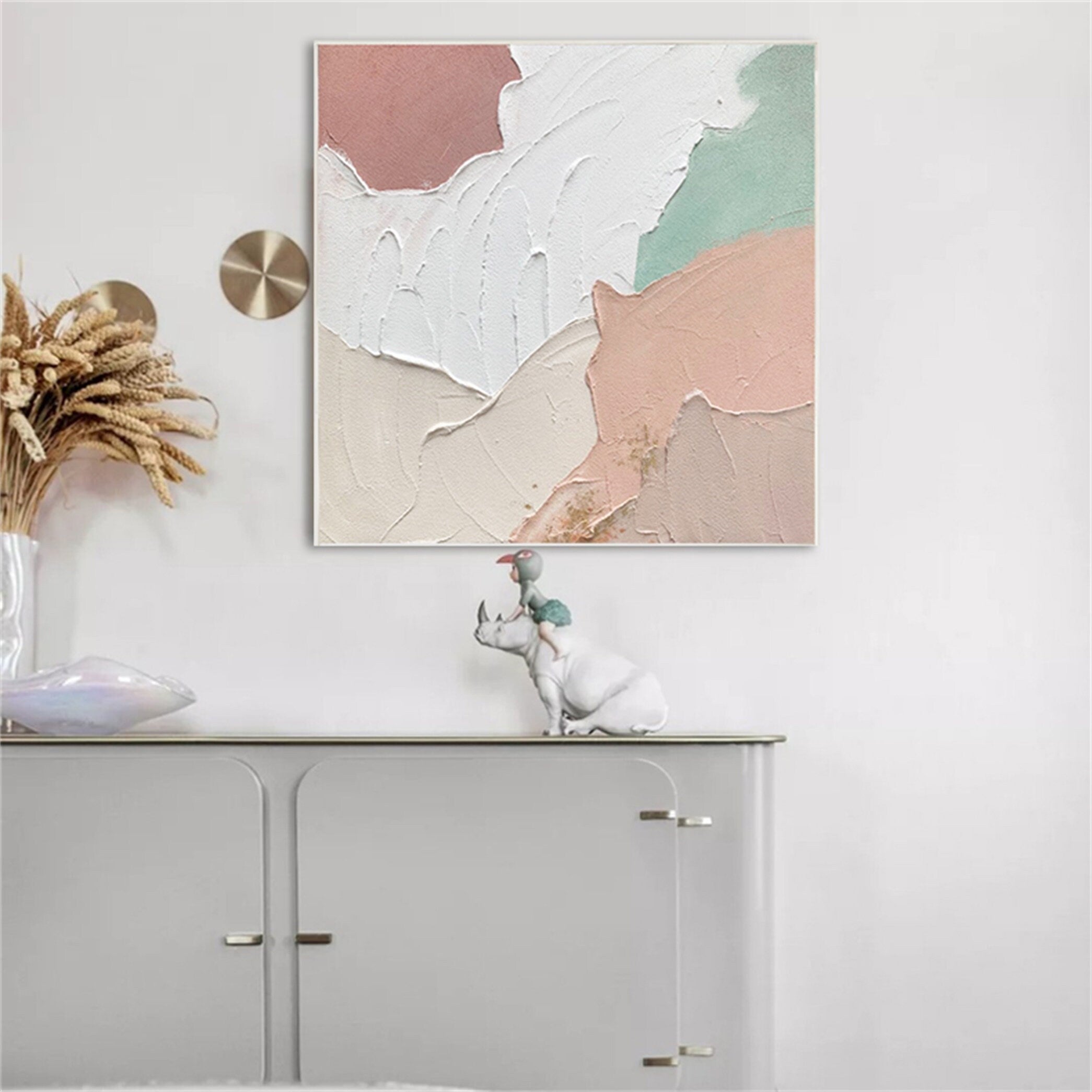 Abstract art pink decorative hanging painting mural vertical version large size hand painted oil painting