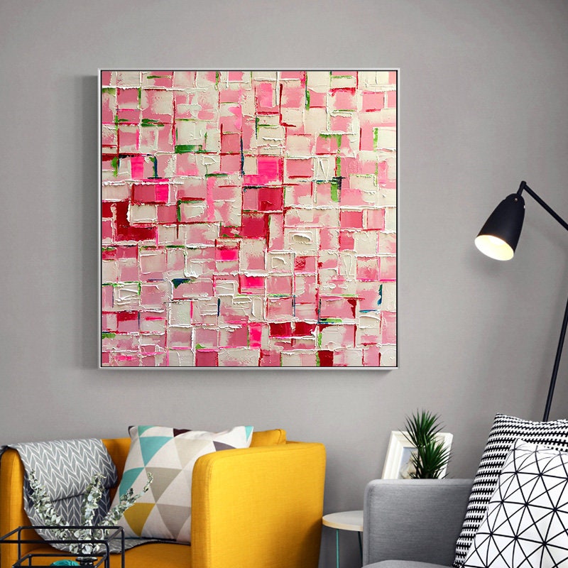 Pink Wall Art, Pink Abstract Painting on Canvas, Acrylic Canvas Art, Pink Extra Large Canvas Wall Art