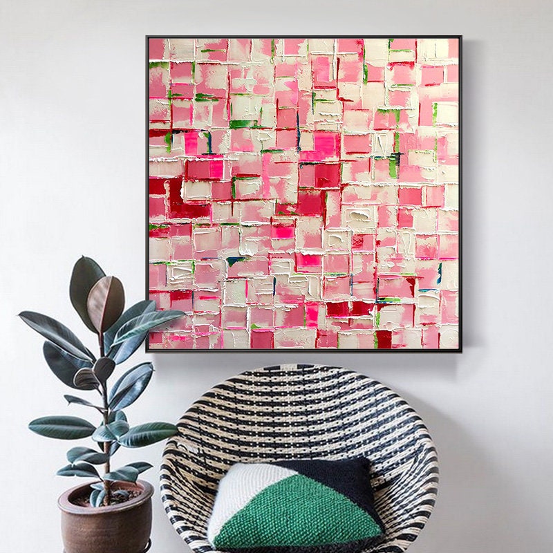 Pink Wall Art, Pink Abstract Painting on Canvas, Acrylic Canvas Art, Pink Extra Large Canvas Wall Art