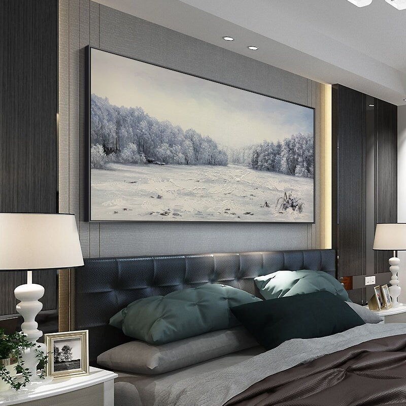 Winter Landscape Canvas Art, Snow Covered Forest Painting, Snow Scene Oil Painting on Canvas, Winter Canvas Wall Art