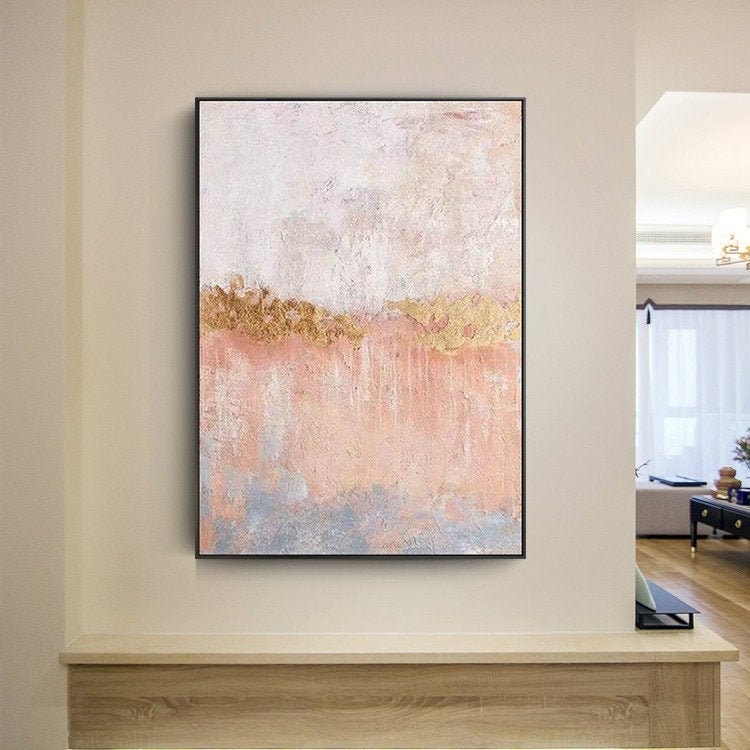 White and Pink Abstract Painting, Abstract Canvas Wall Art, Modern Oil Painting on Canvas, Pink Abstract Canvas Art