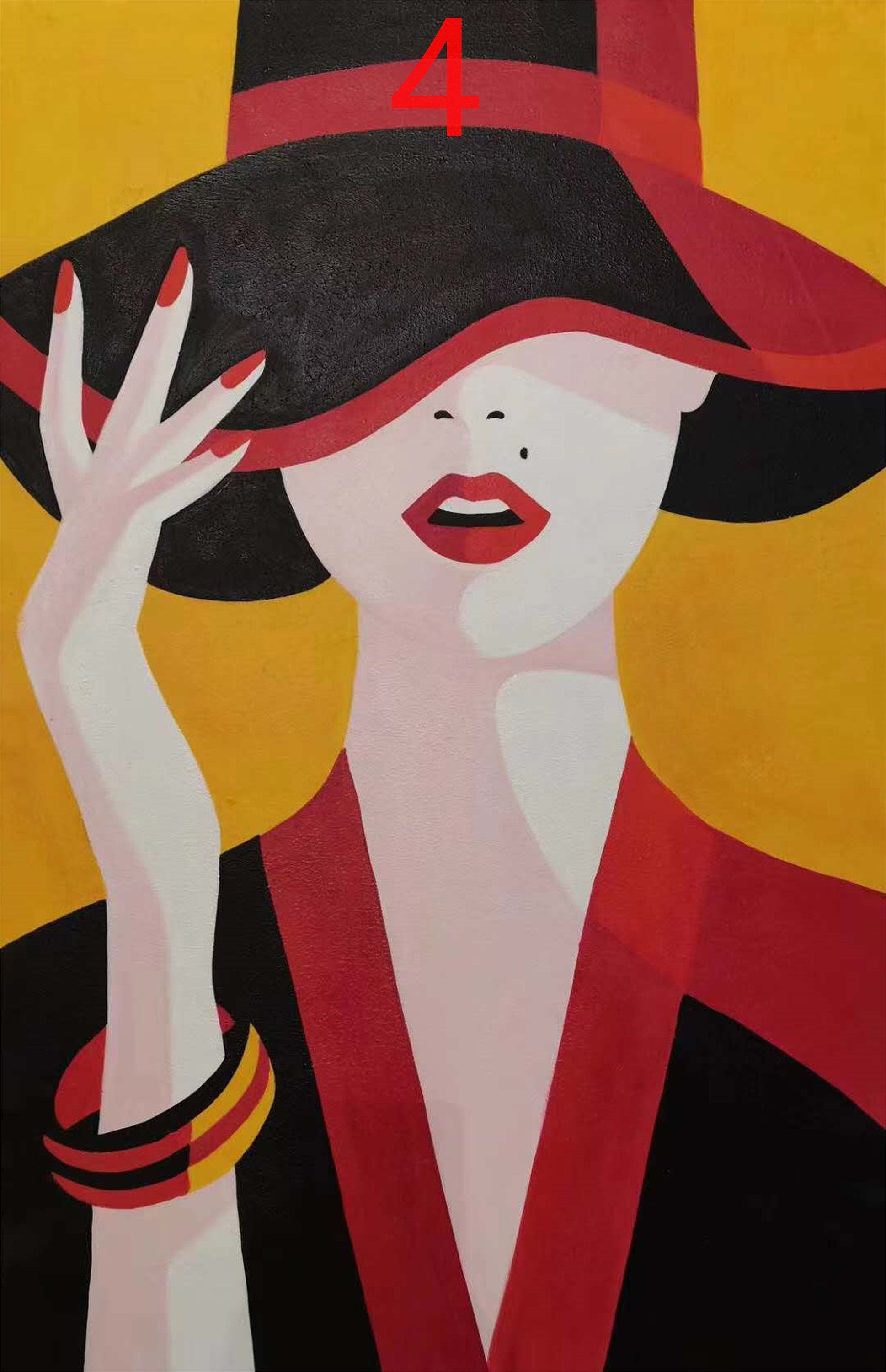 Hand painted minimalist fashion girl's striped hat wall art picture decoration Girl Bedroom 50x70cm