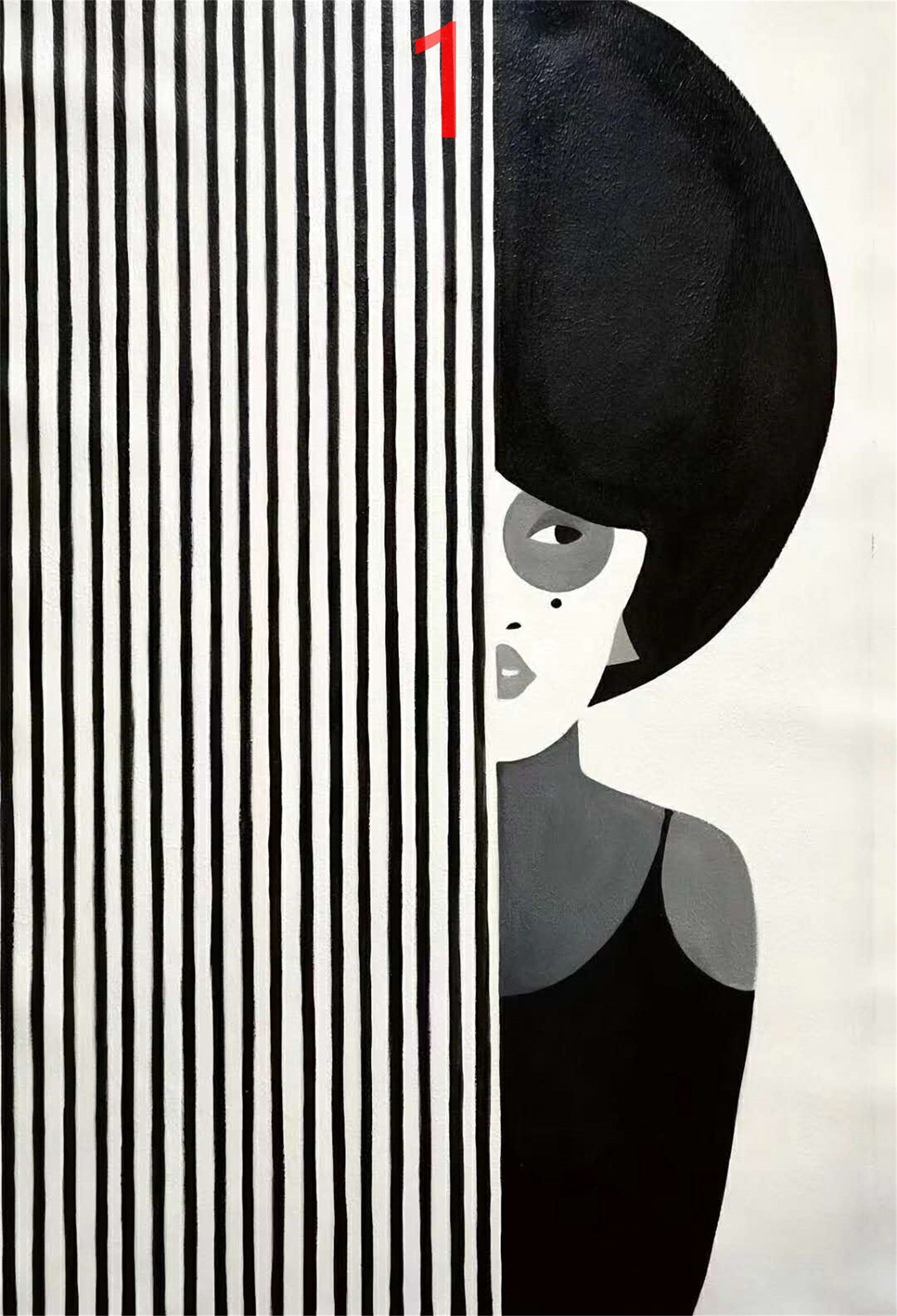 Hand painted minimalist fashion girl's striped hat wall art picture decoration Girl Bedroom 50x70cm