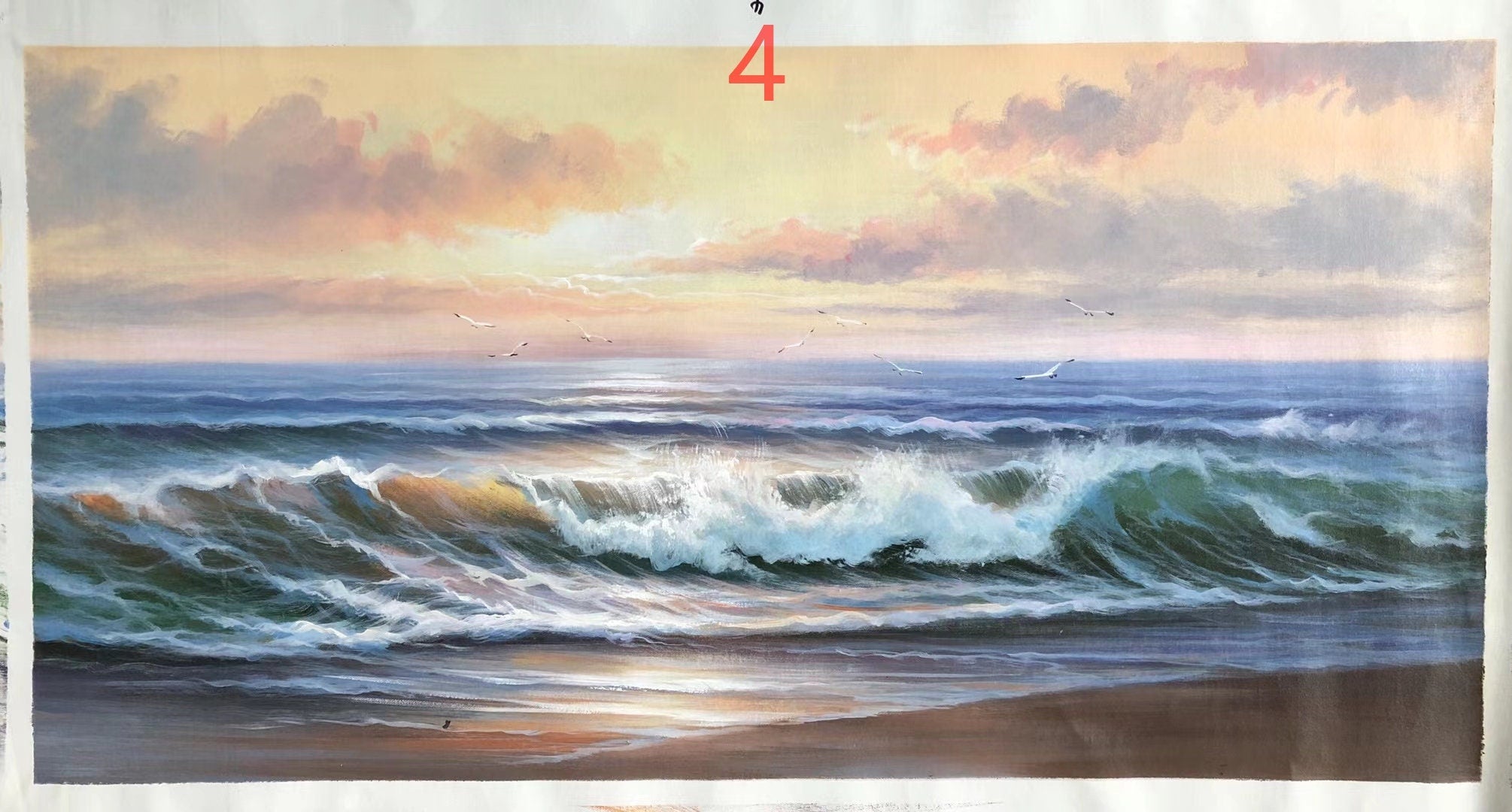 Hand painted ocean wave living room large oil painting24*48inch