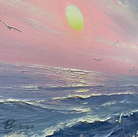 Seascape Acrylic, Ocean Wall Art, Sunset Painting Abstract Modern, Large Original Oil Painting, Oversized Abstract Textured…