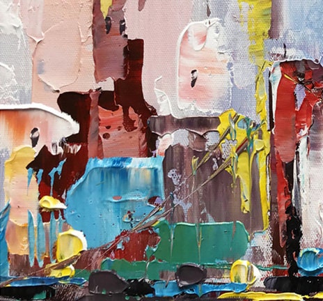 Large City Skyline Wall Art, New York City, Abstract Cityscape Oil Painting, Modern City Canvas Painting