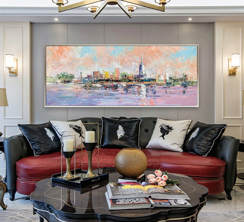 Original Venice Abstract Painting on Canvas, Venice Canvas Wall Art, Large Impasto Landscape Oil Painting