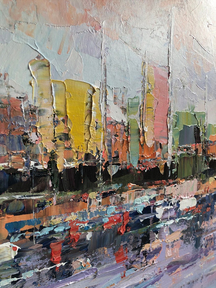 Original Venice Abstract Painting on Canvas, Venice Canvas Wall Art, Large Impasto Landscape Oil Painting
