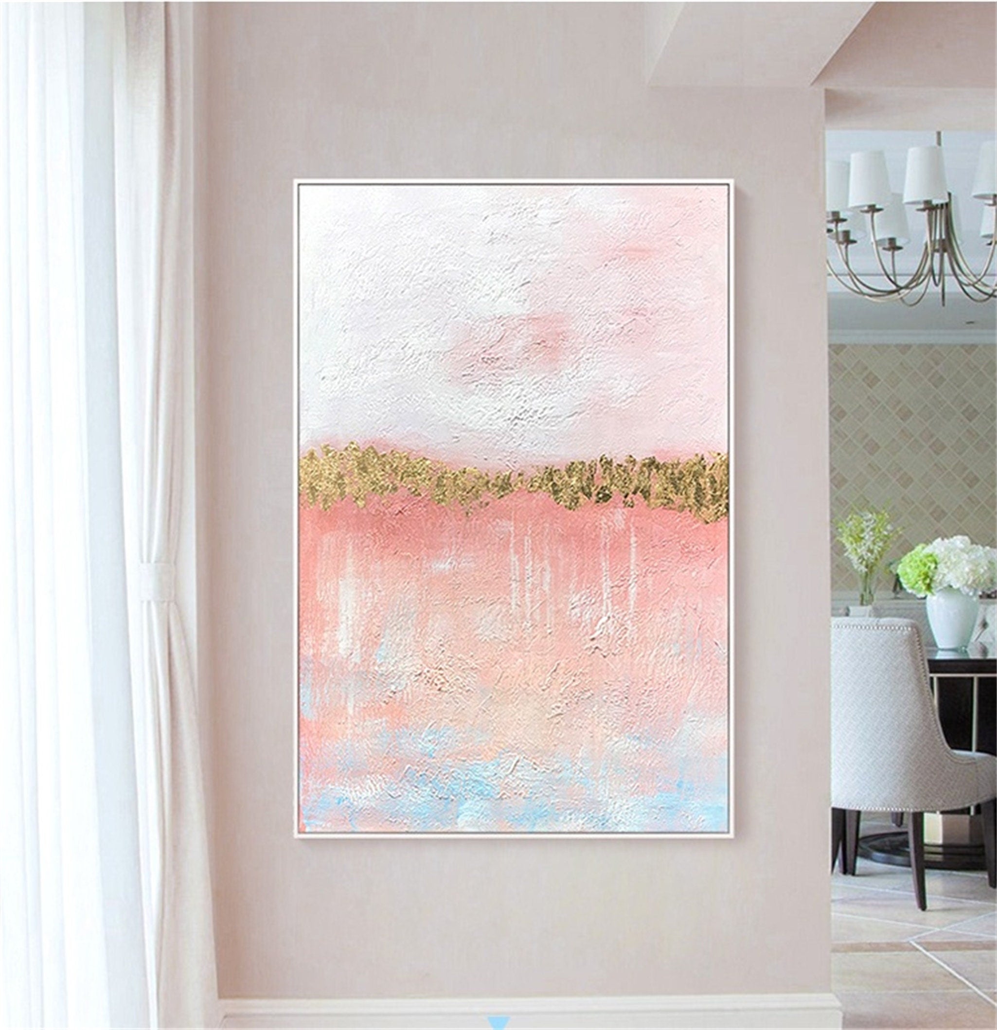 Abstract art pink decorative hanging painting mural vertical version large size hand painted oil painting