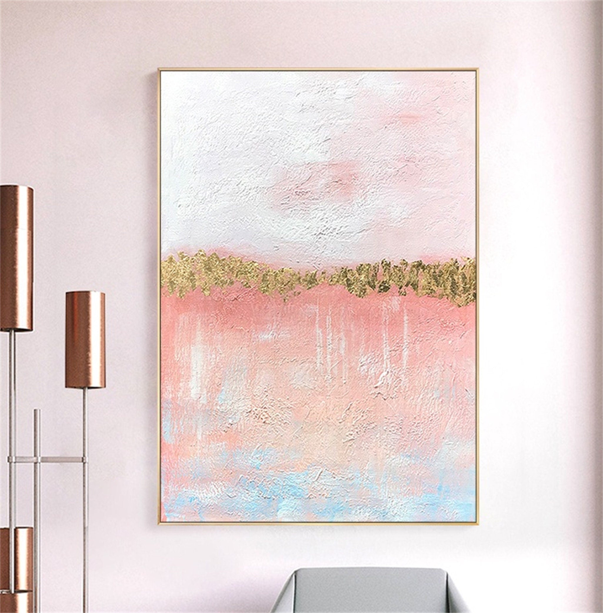 Abstract art pink decorative hanging painting mural vertical version large size hand painted oil painting