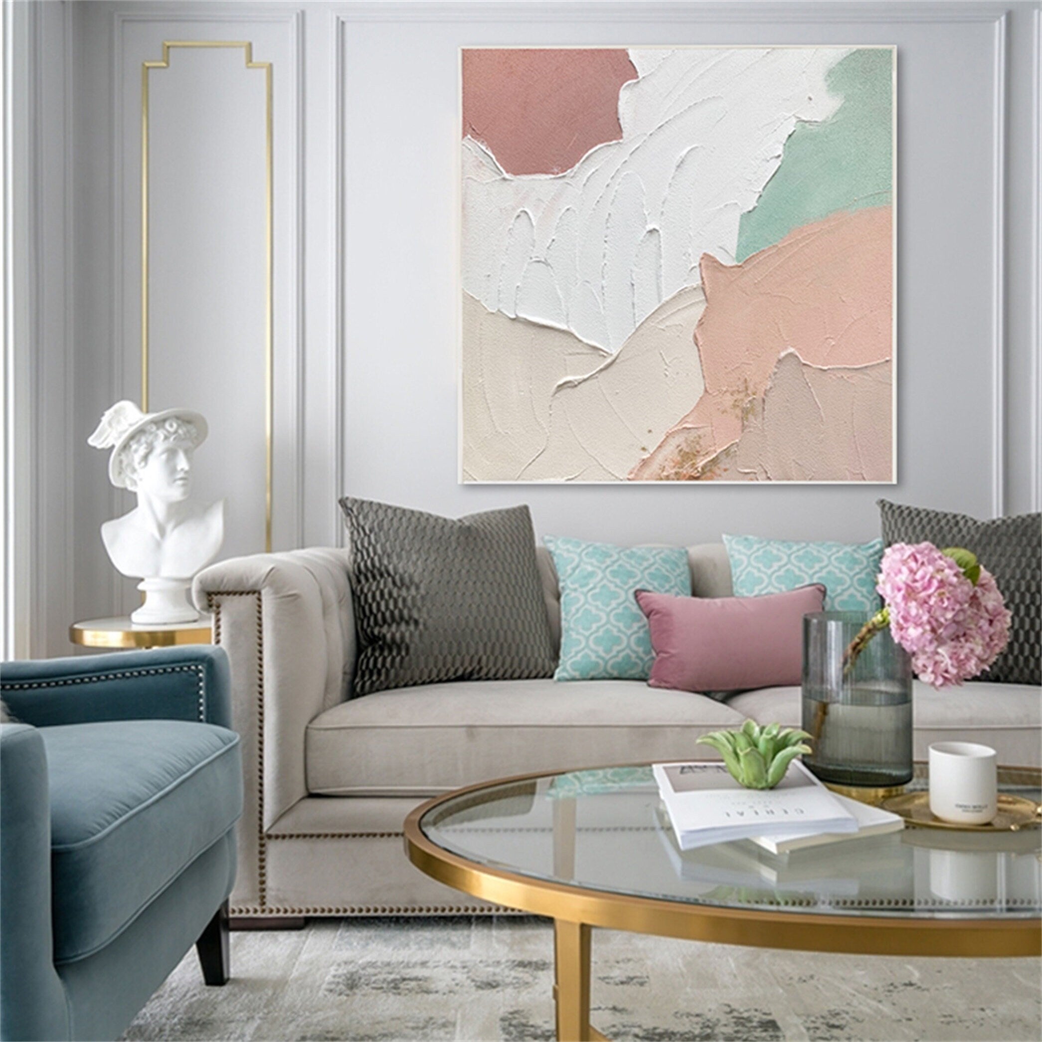 Abstract art pink decorative hanging painting mural vertical version large size hand painted oil painting