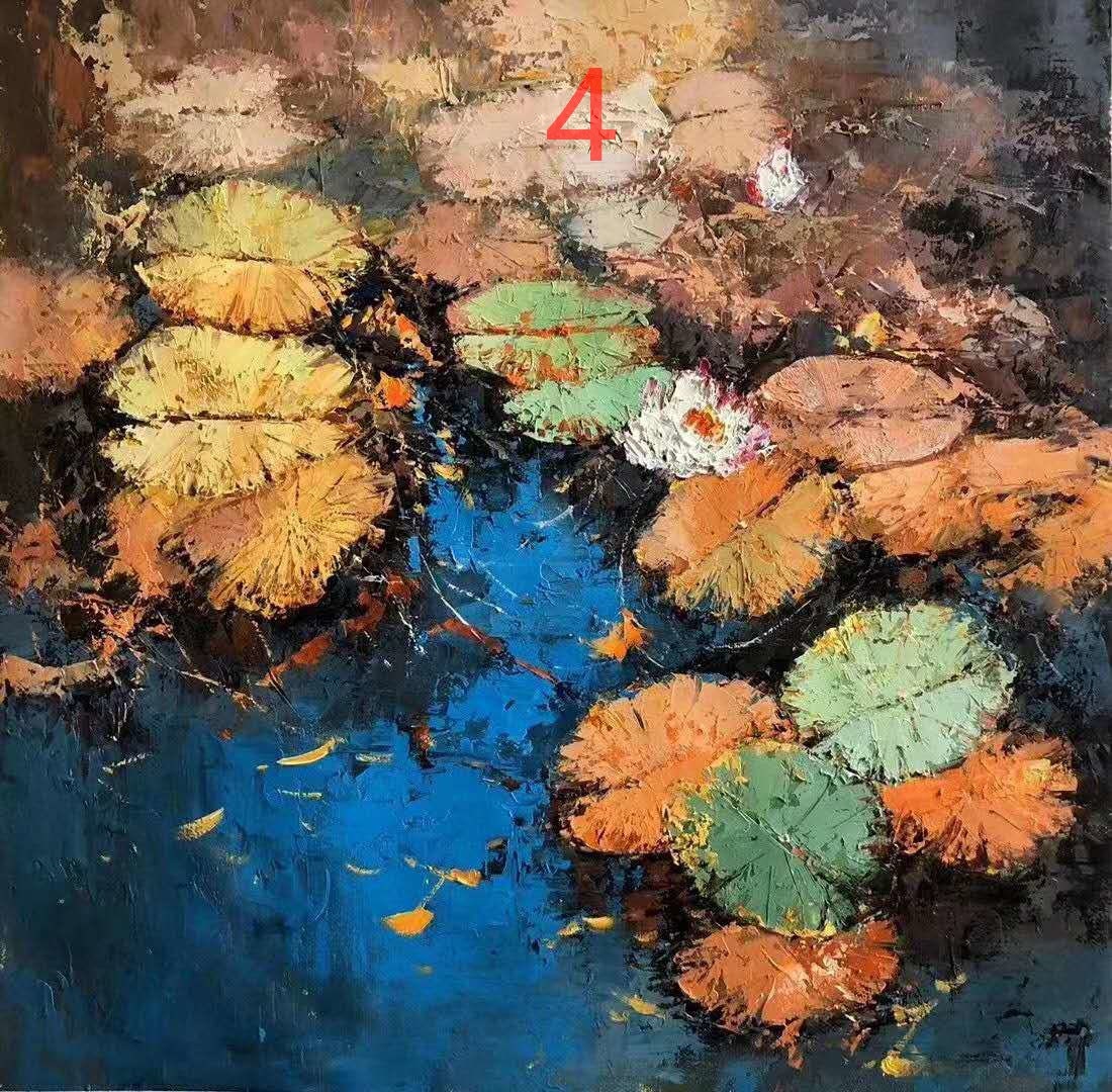 Impression of thick oil lotus oil painting, knife painting oil painting