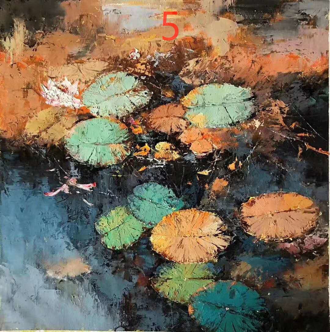 Impression of thick oil lotus oil painting, knife painting oil painting