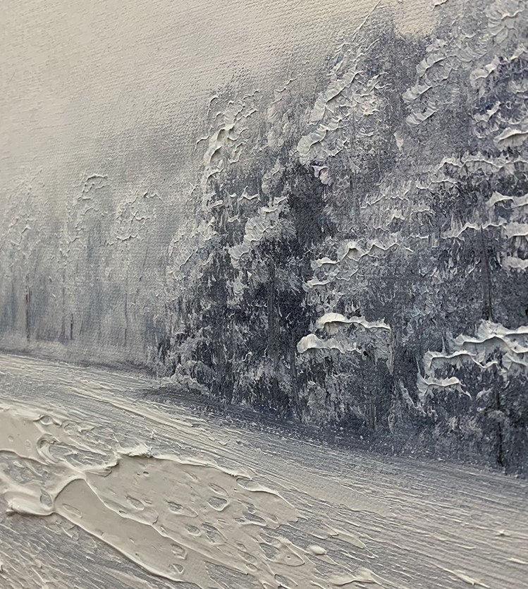 Winter Landscape Canvas Art, Snow Covered Forest Painting, Snow Scene Oil Painting on Canvas, Winter Canvas Wall Art