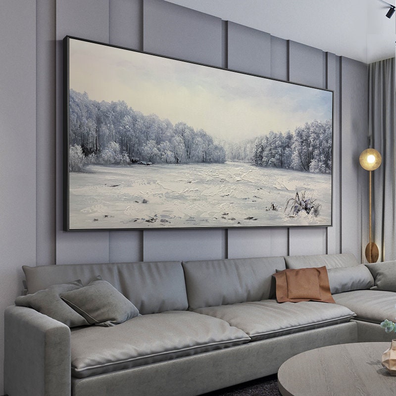 Winter Landscape Canvas Art, Snow Covered Forest Painting, Snow Scene Oil Painting on Canvas, Winter Canvas Wall Art