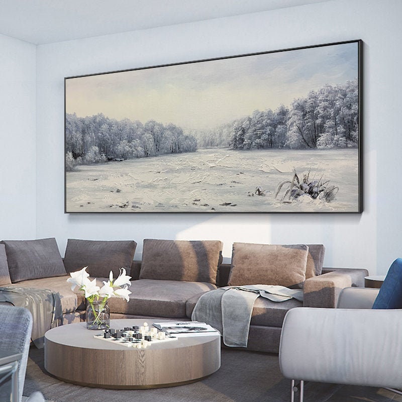 Winter Landscape Canvas Art, Snow Covered Forest Painting, Snow Scene Oil Painting on Canvas, Winter Canvas Wall Art