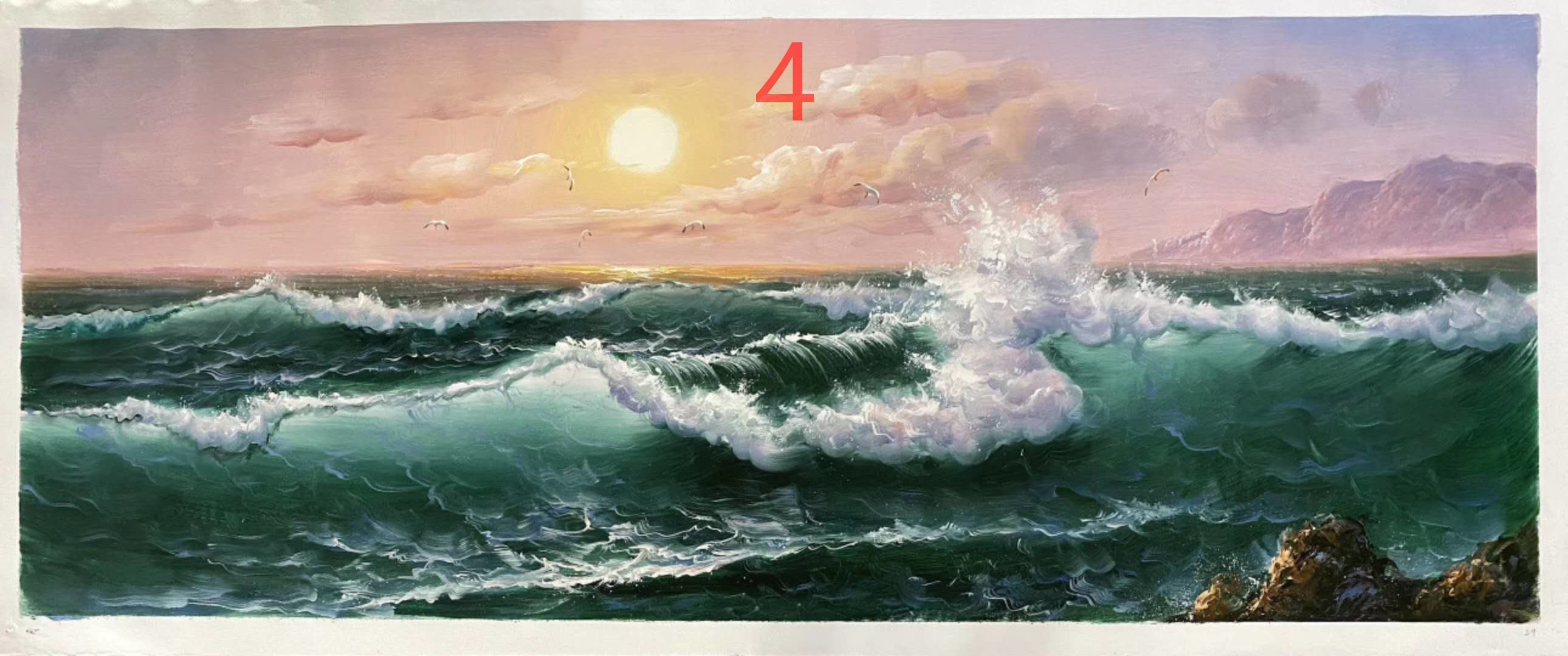 Hand painted ocean wave living room large oil painting28*70inch（70*180cm）