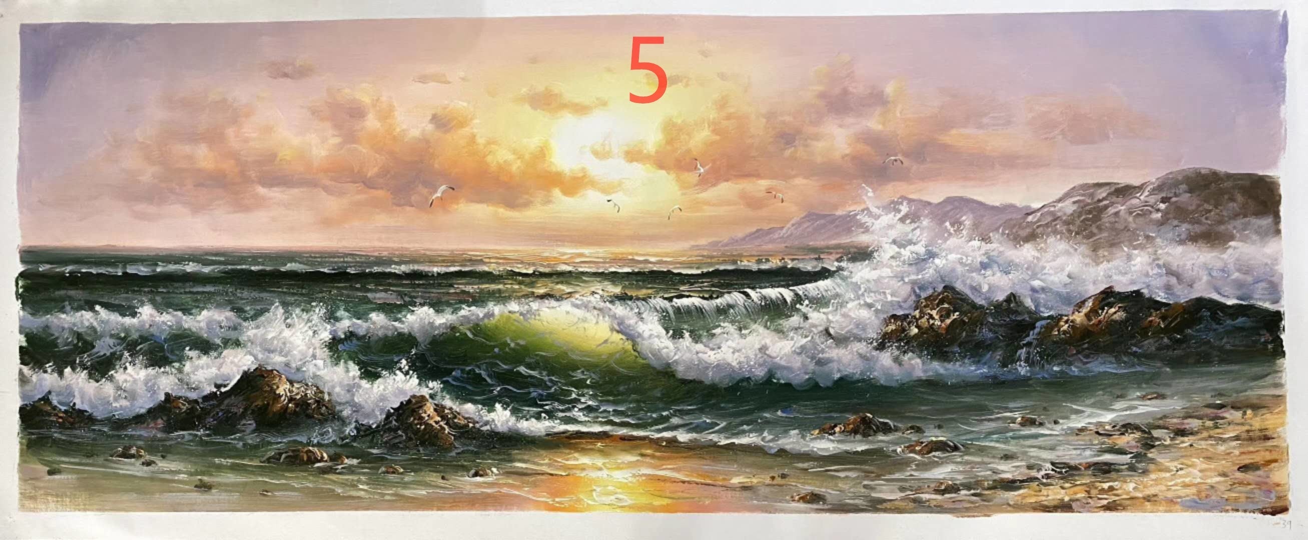 Hand painted ocean wave living room large oil painting28*70inch（70*180cm）