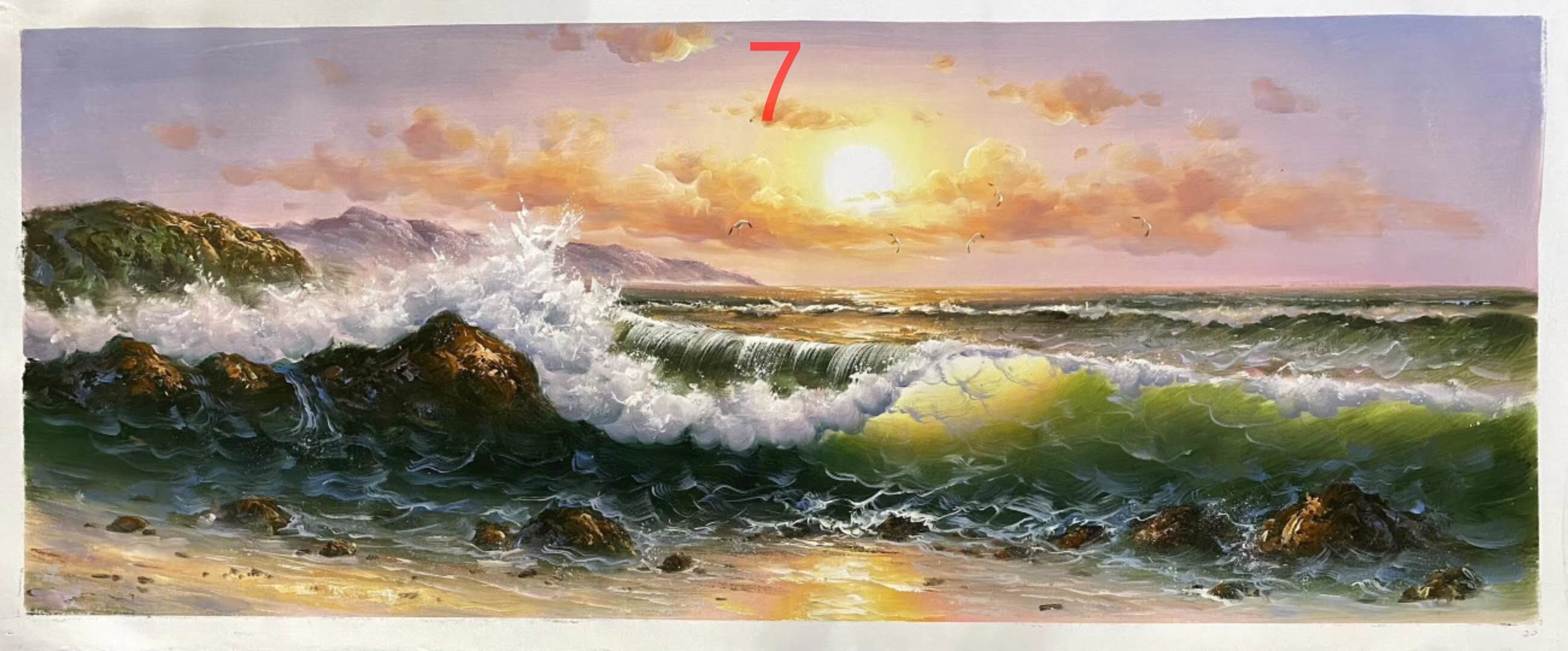 Hand painted ocean wave living room large oil painting28*70inch（70*180cm）
